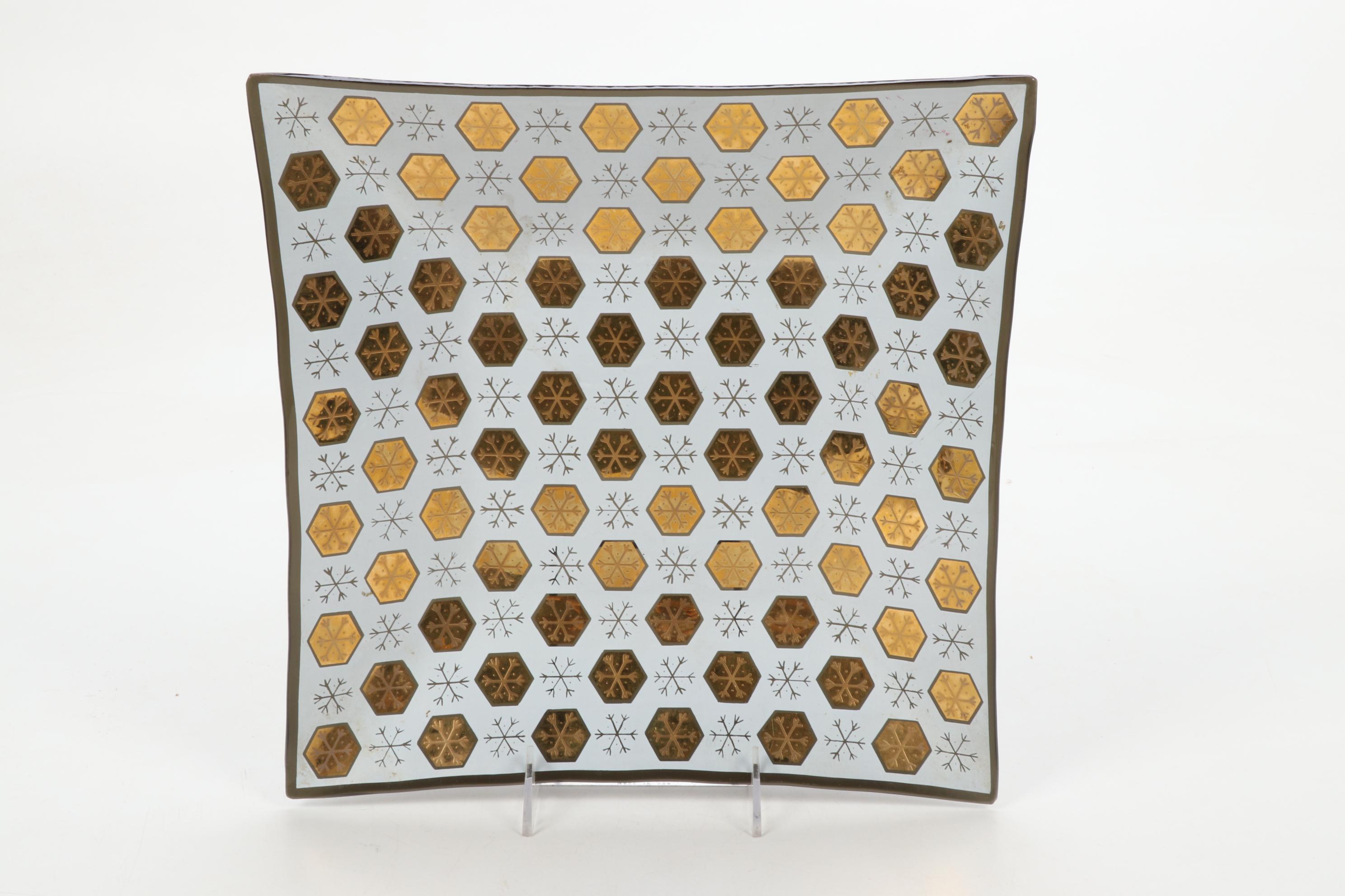 Fred Press Black and Gold Single Old Fashioned Glasses and Smoke Glass Trays