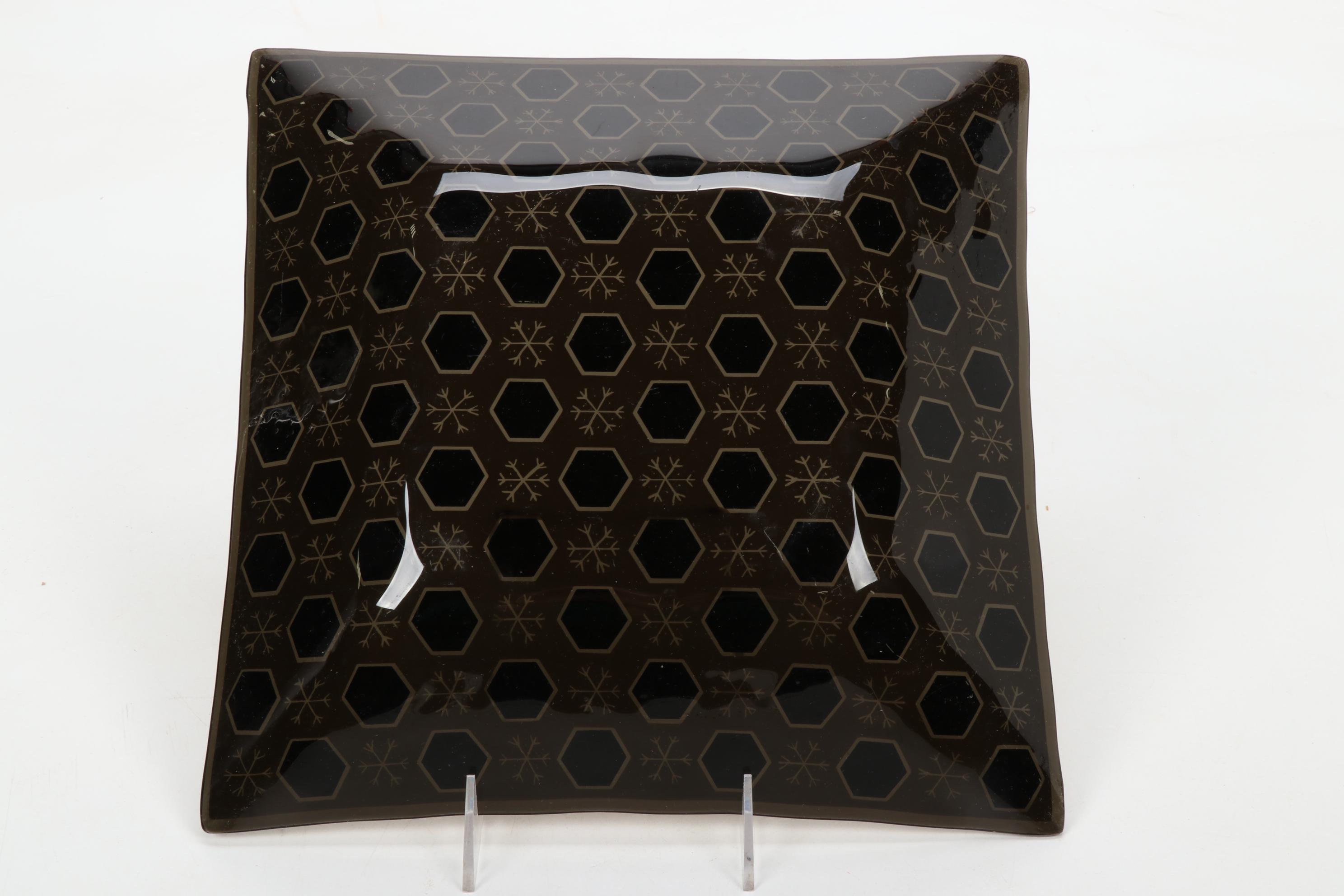 Fred Press Black and Gold Single Old Fashioned Glasses and Smoke Glass Trays