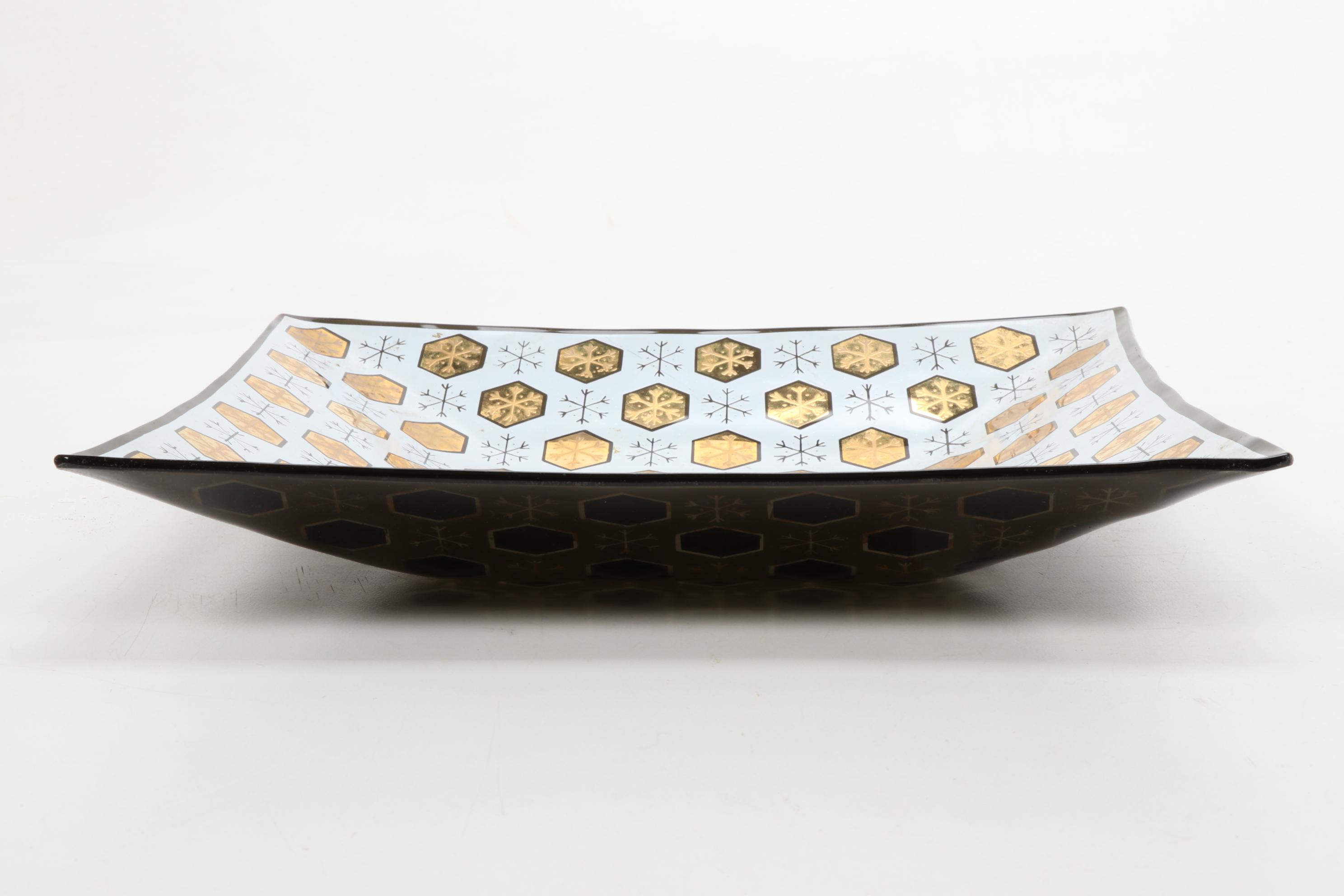 Fred Press Black and Gold Single Old Fashioned Glasses and Smoke Glass Trays