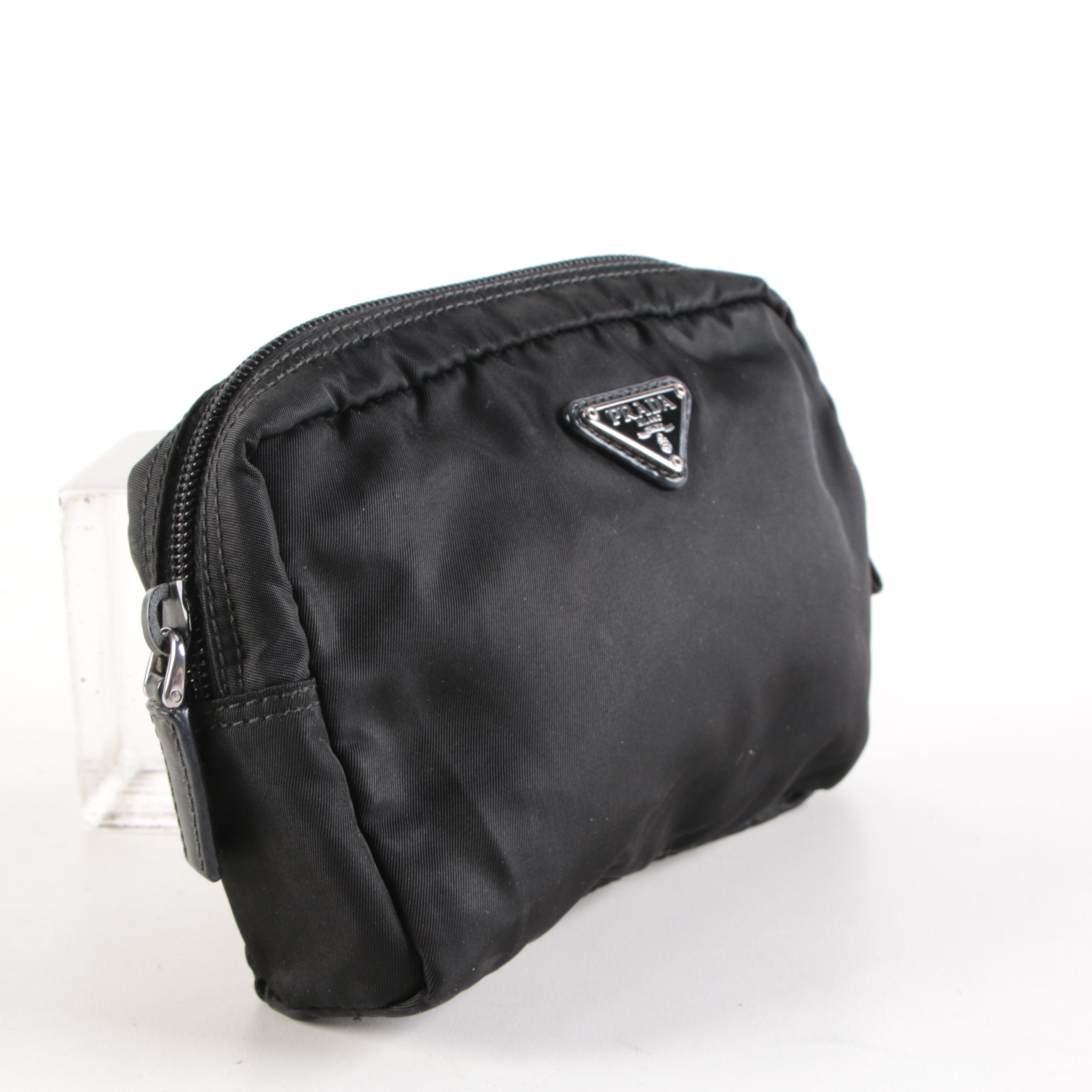 Prada Accessory Pouch in Black Nylon with Leather Trim