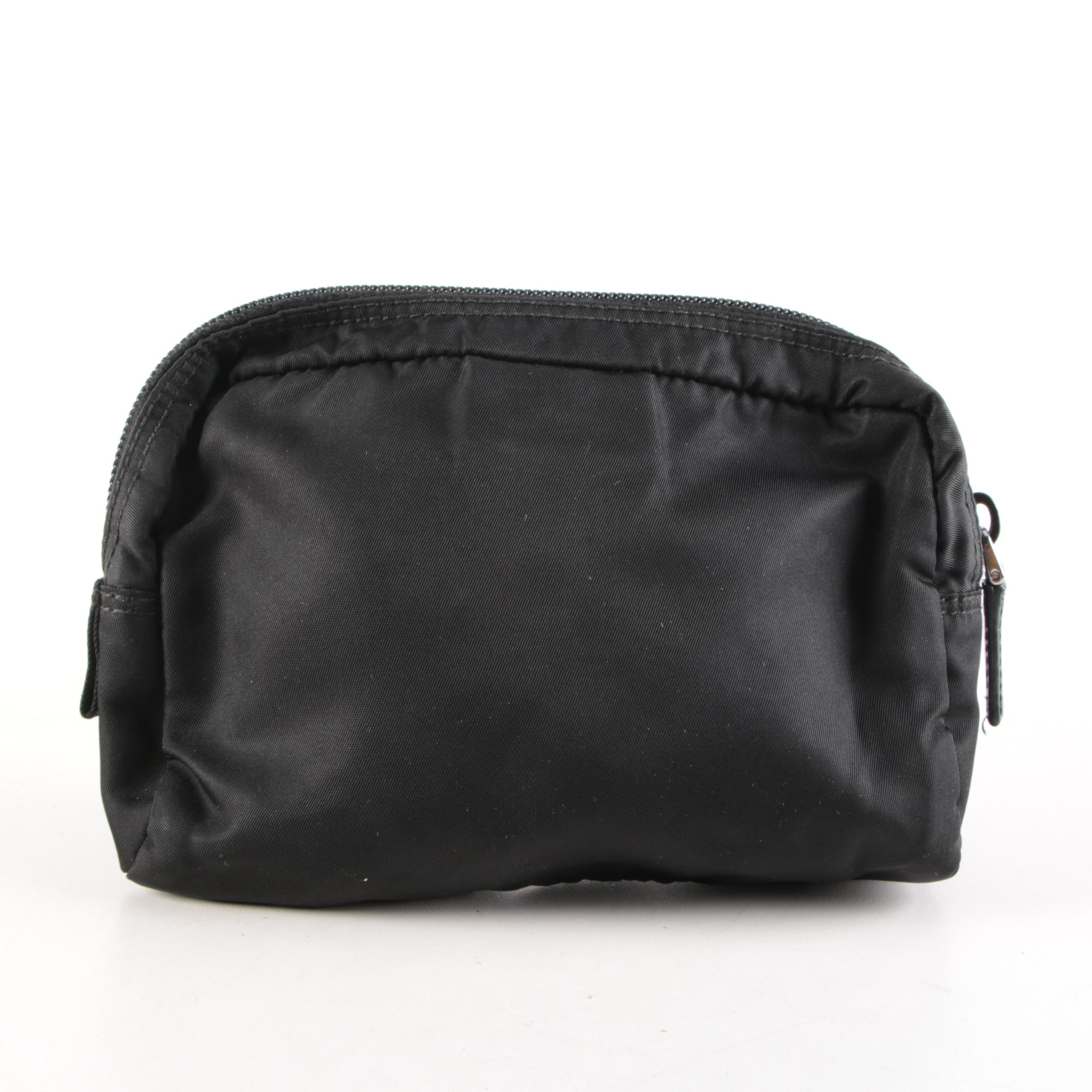 Prada Accessory Pouch in Black Nylon with Leather Trim