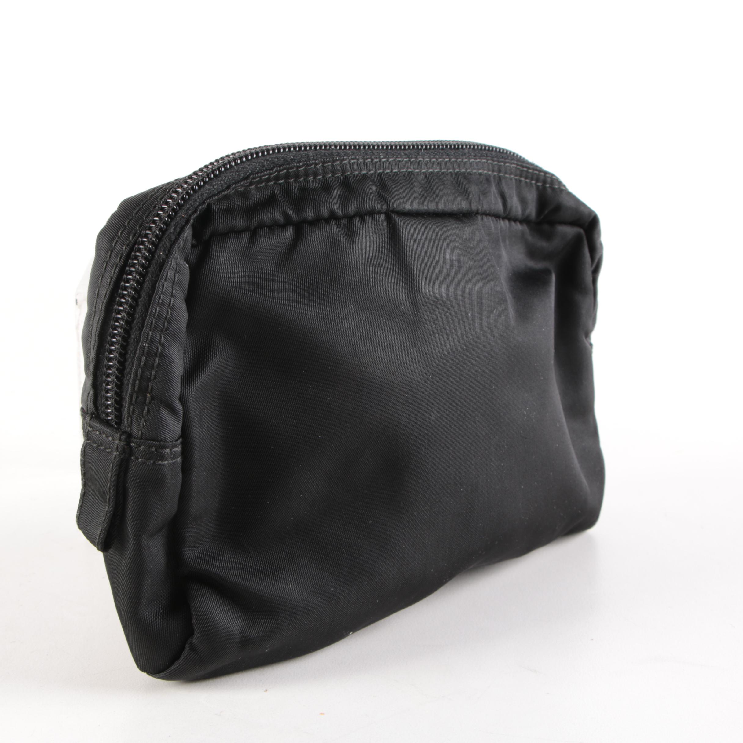 Prada Accessory Pouch in Black Nylon with Leather Trim