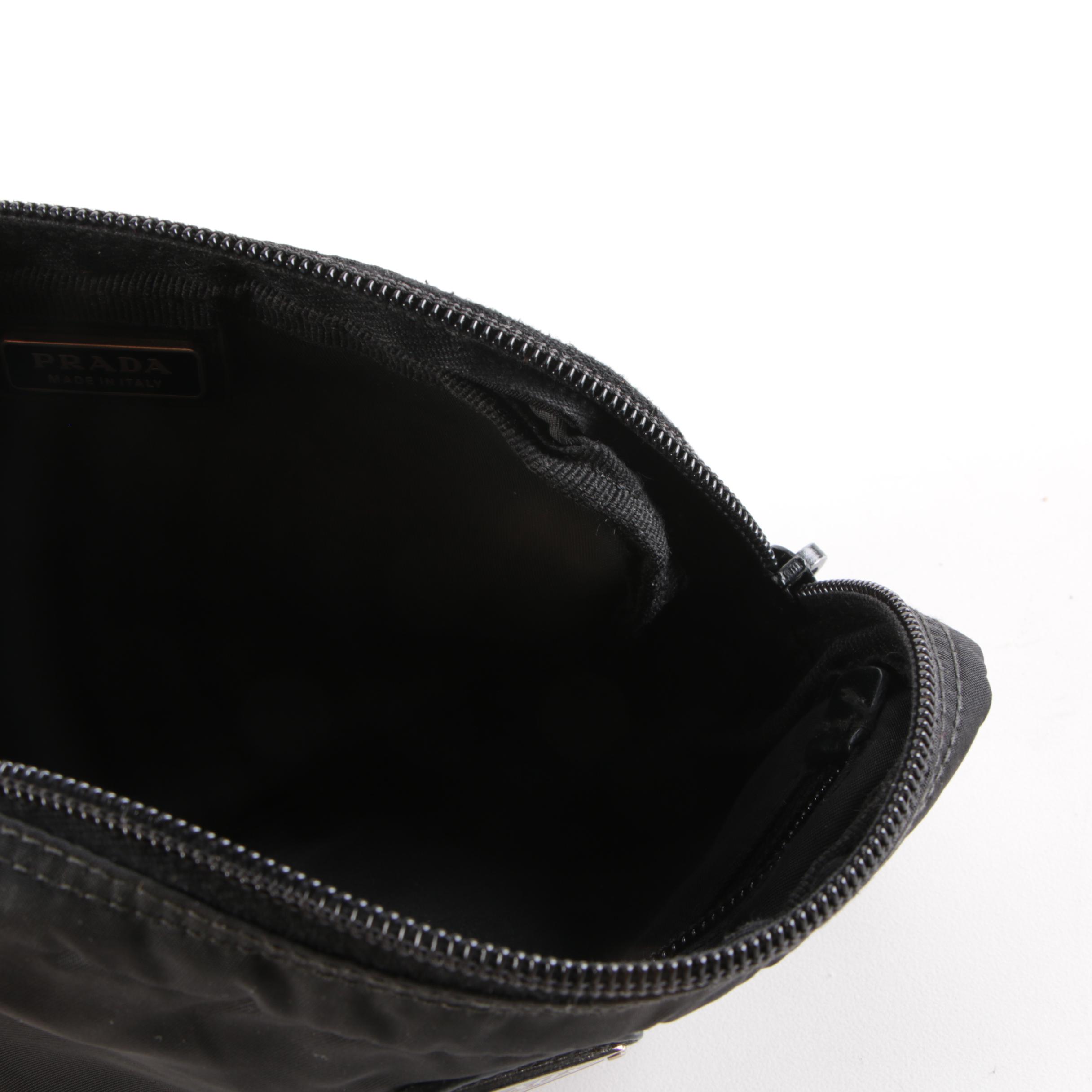 Prada Accessory Pouch in Black Nylon with Leather Trim