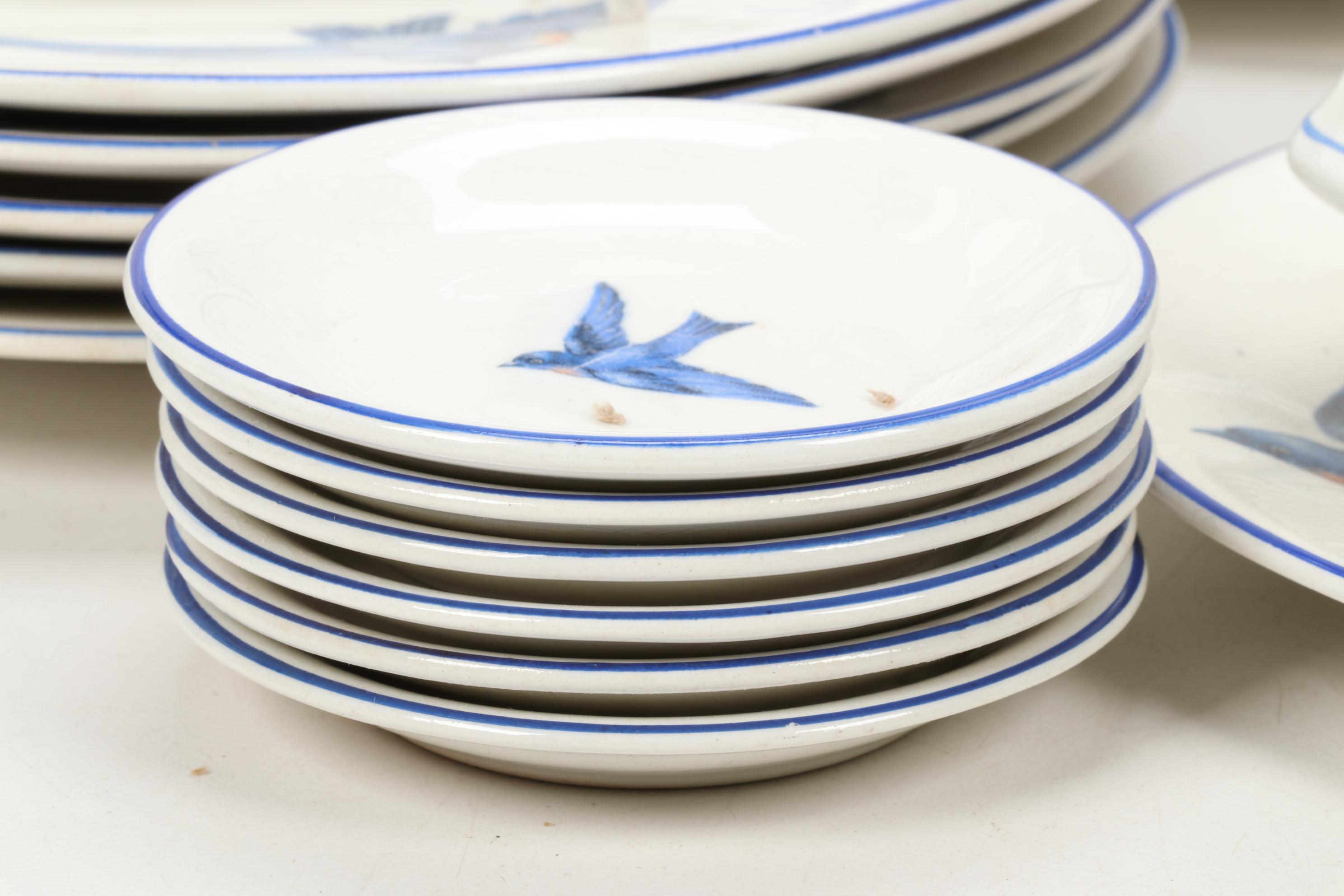 Knowles, Taylor & K "Blue Bird" Transferware Dinnerware, Early 20th Century