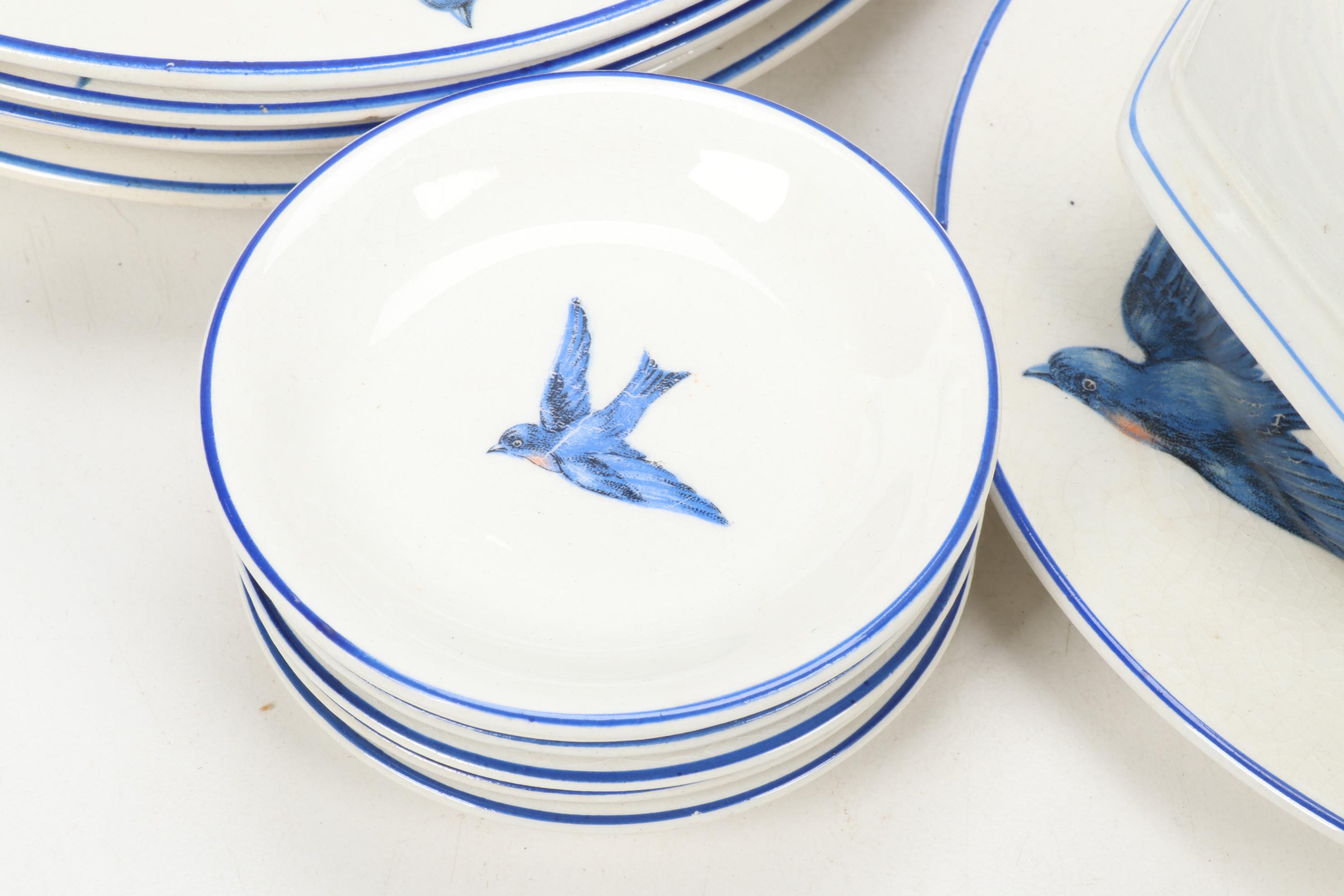 Knowles, Taylor & K "Blue Bird" Transferware Dinnerware, Early 20th Century