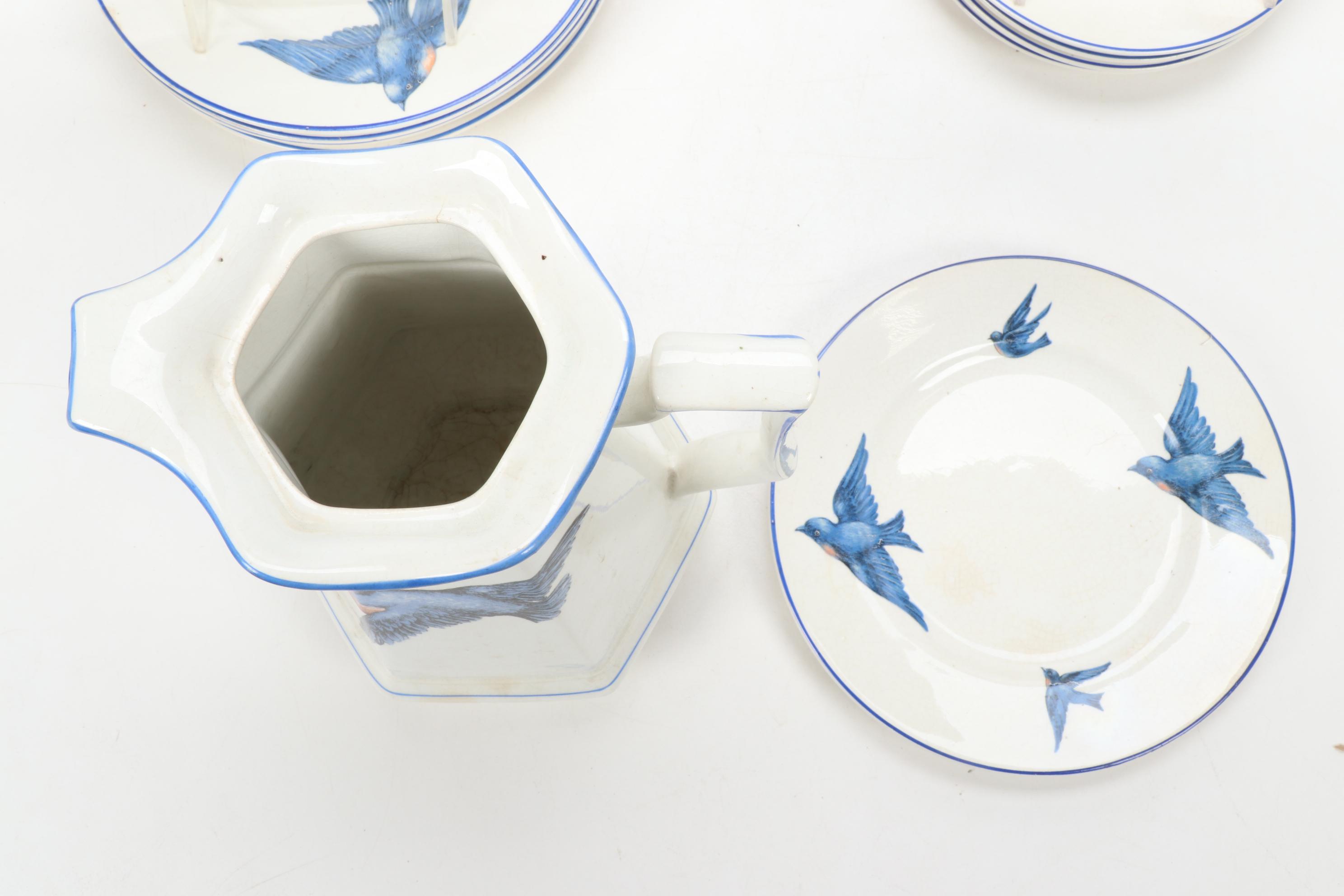 Knowles, Taylor & K "Blue Bird" Transferware Dinnerware, Early 20th Century