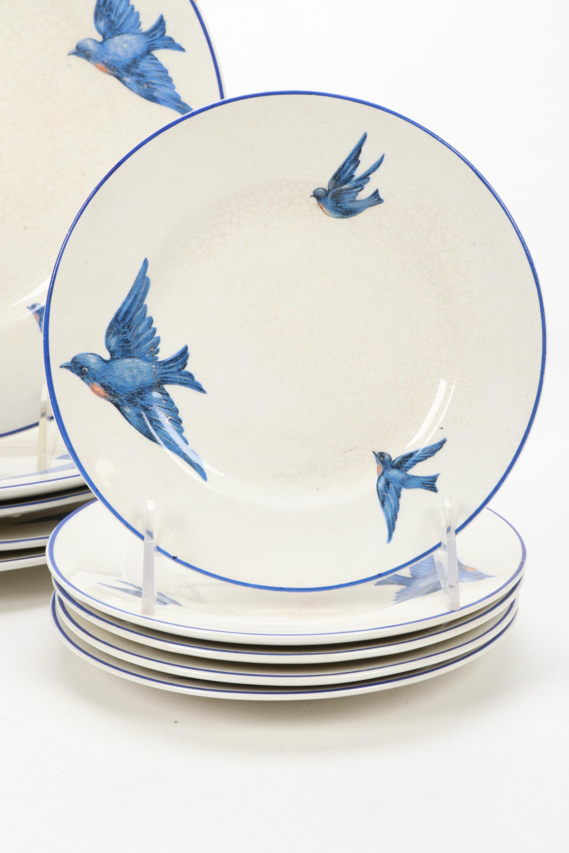 Knowles, Taylor & K "Blue Bird" Transferware Dinnerware, Early 20th Century