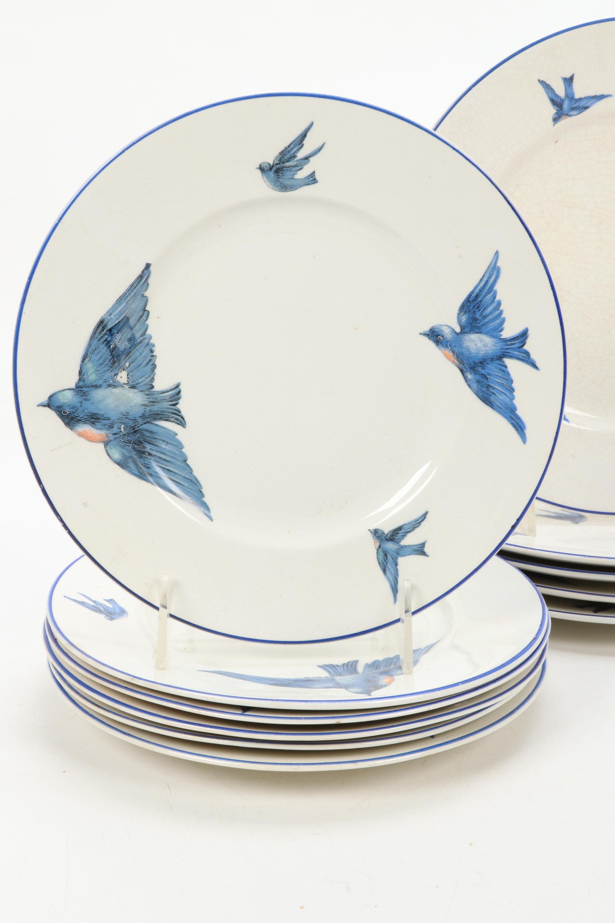 Knowles, Taylor & K "Blue Bird" Transferware Dinnerware, Early 20th Century