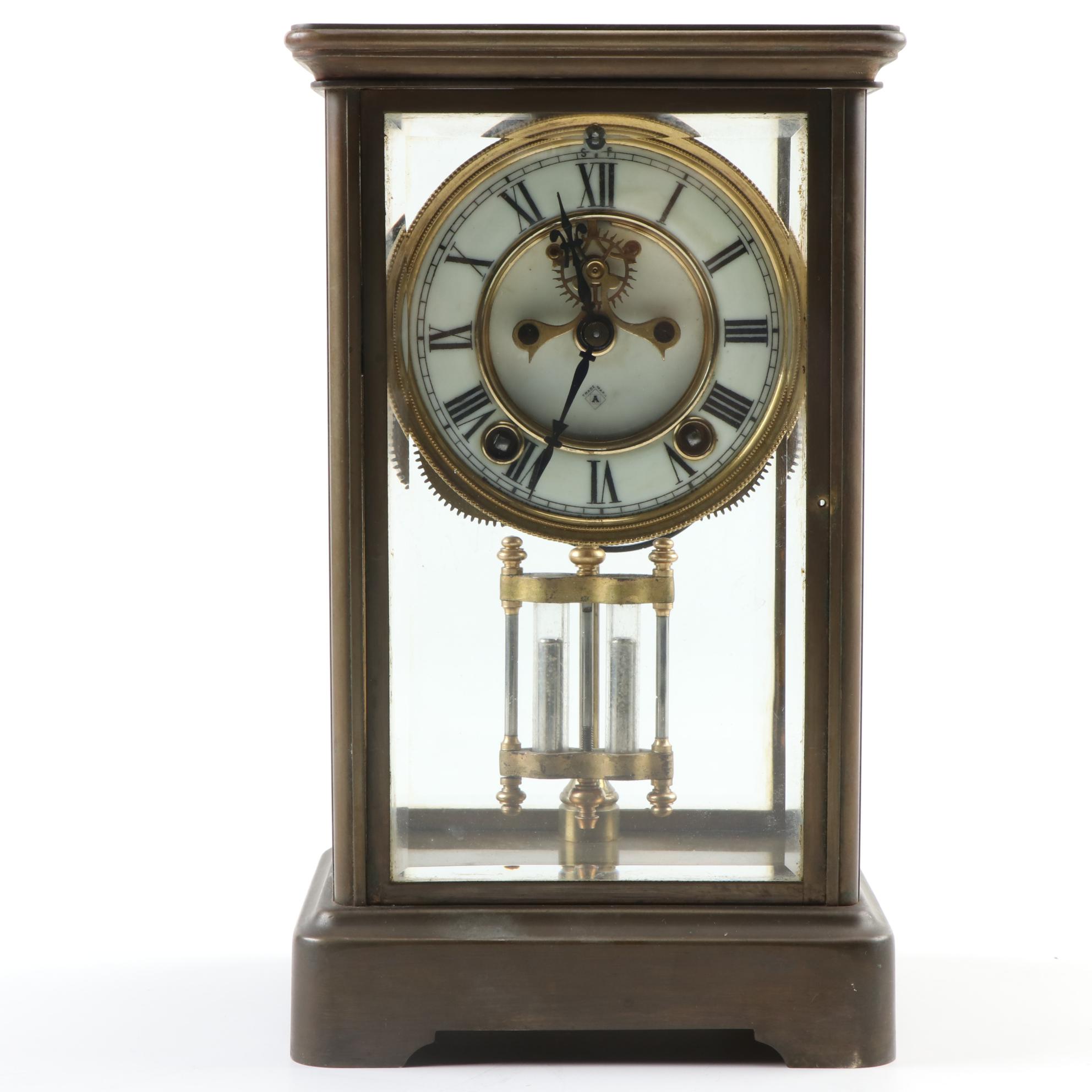Ansonia Bronze Regulator Mantel Clock with  Mercury Pendulum, Early 20th Century