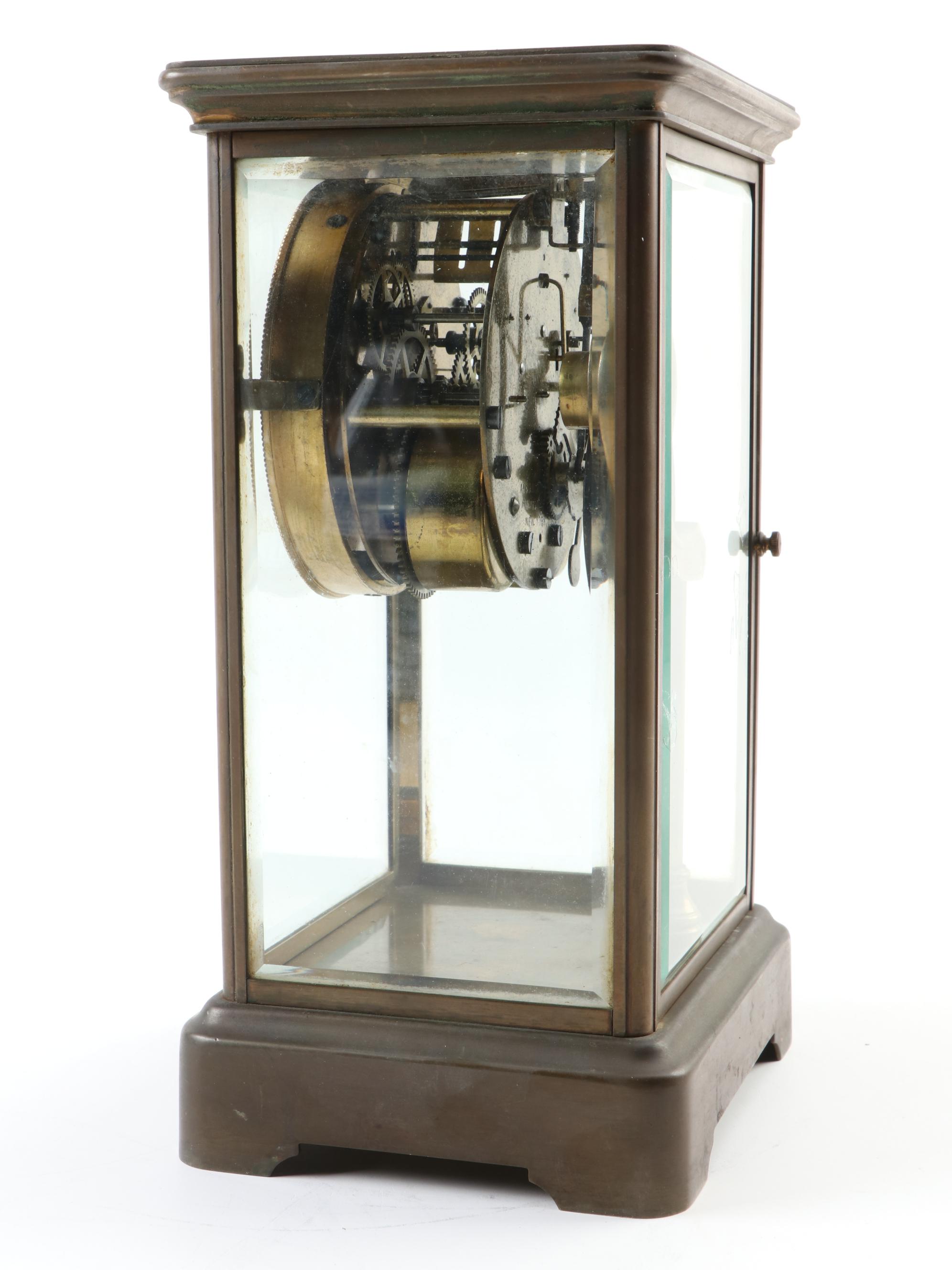 Ansonia Bronze Regulator Mantel Clock with  Mercury Pendulum, Early 20th Century