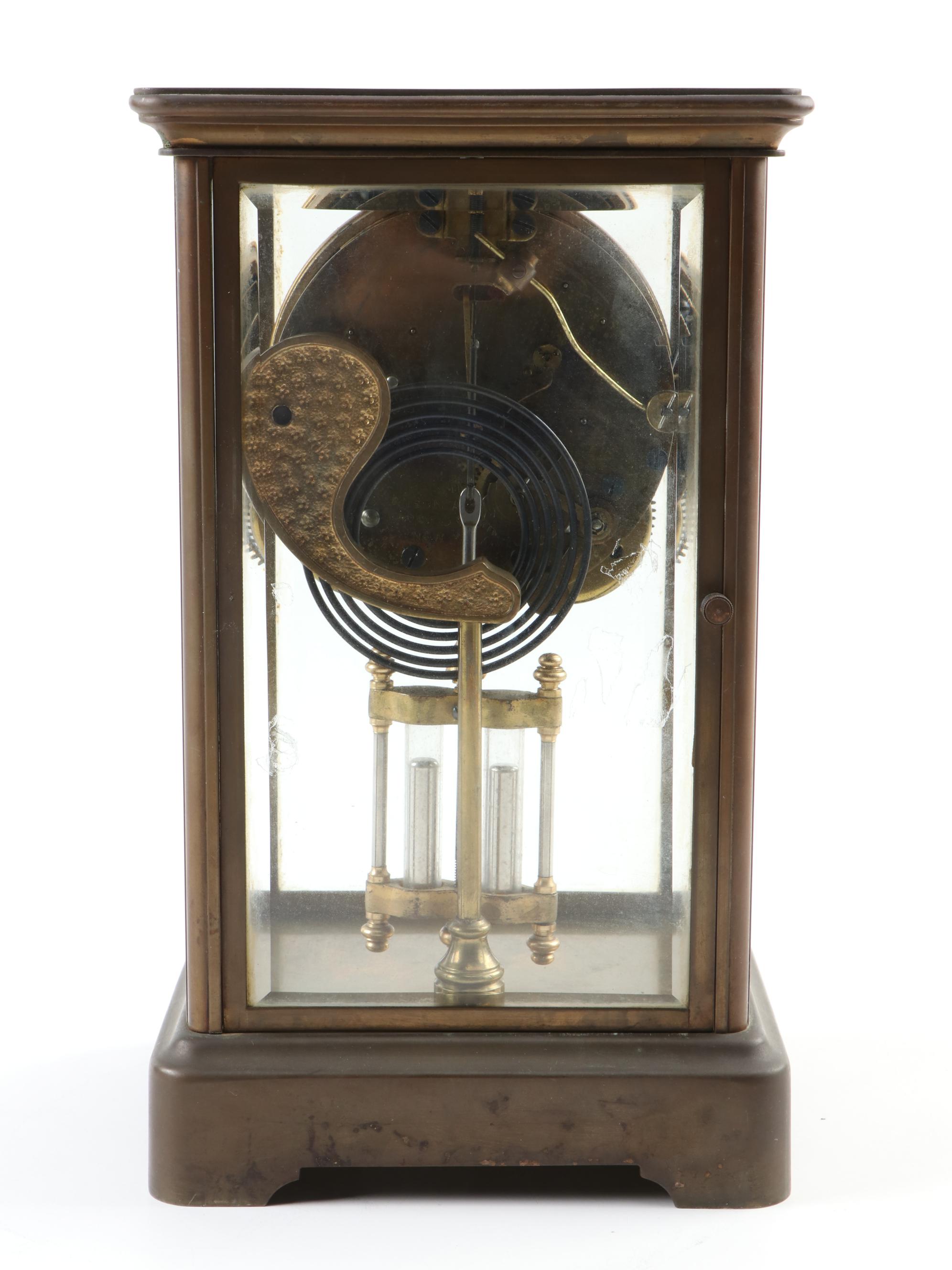 Ansonia Bronze Regulator Mantel Clock with  Mercury Pendulum, Early 20th Century