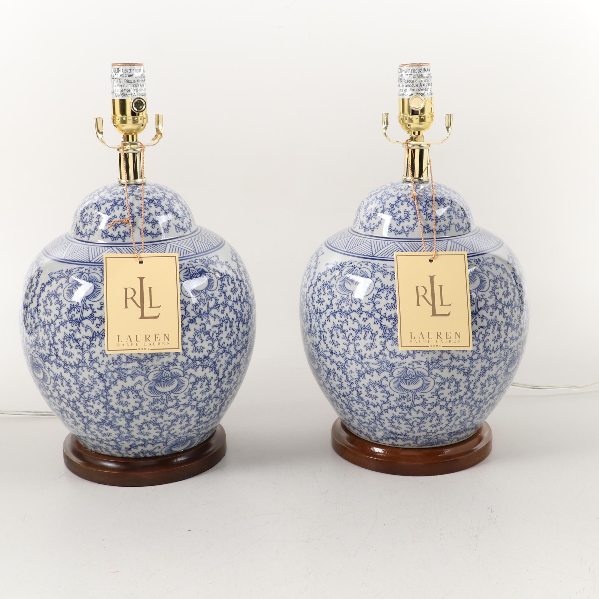 Ralph Lauren Blue and White Ginger Jar Ceramic Table Lamps