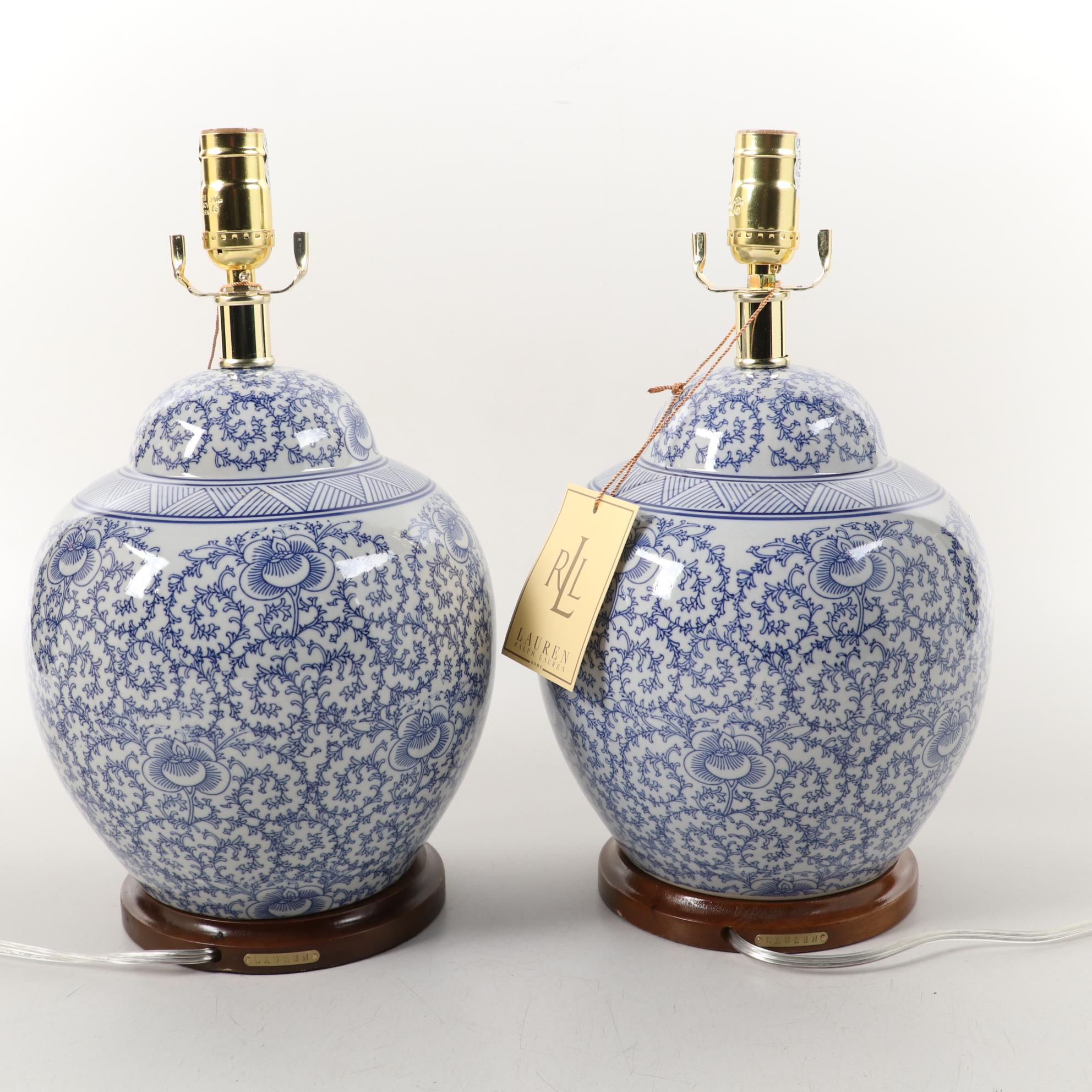 Ralph Lauren Blue and White Ginger Jar Ceramic Table Lamps