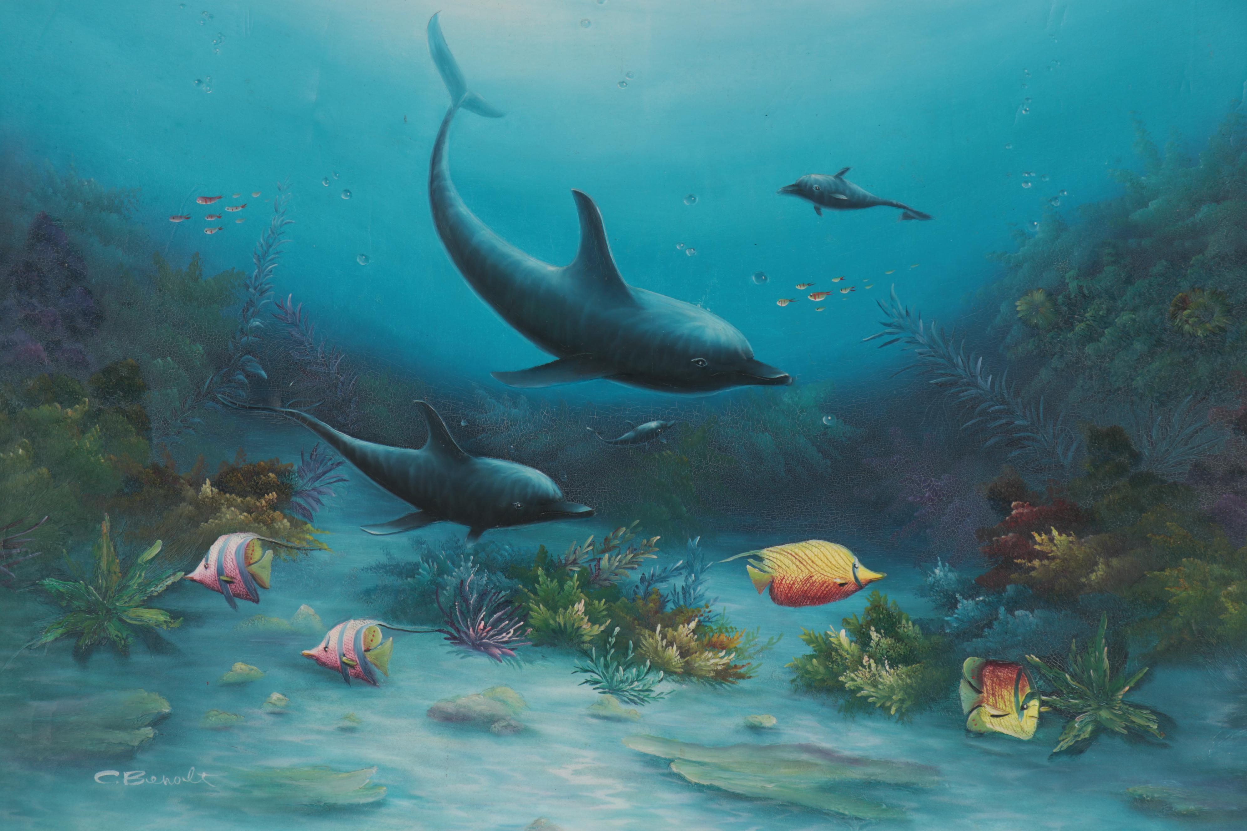 Charles Redmond Benolt Oil Painting of Dolphins and Marine Life