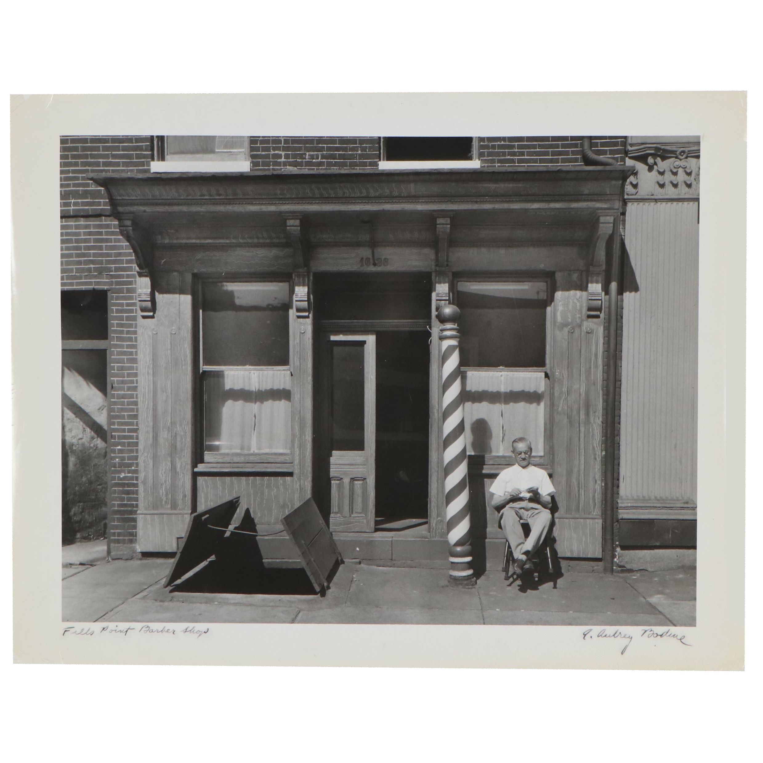 A. Aubrey Bodine Silver Gelatin Photograph "Fells Point Barber Shop," 1956