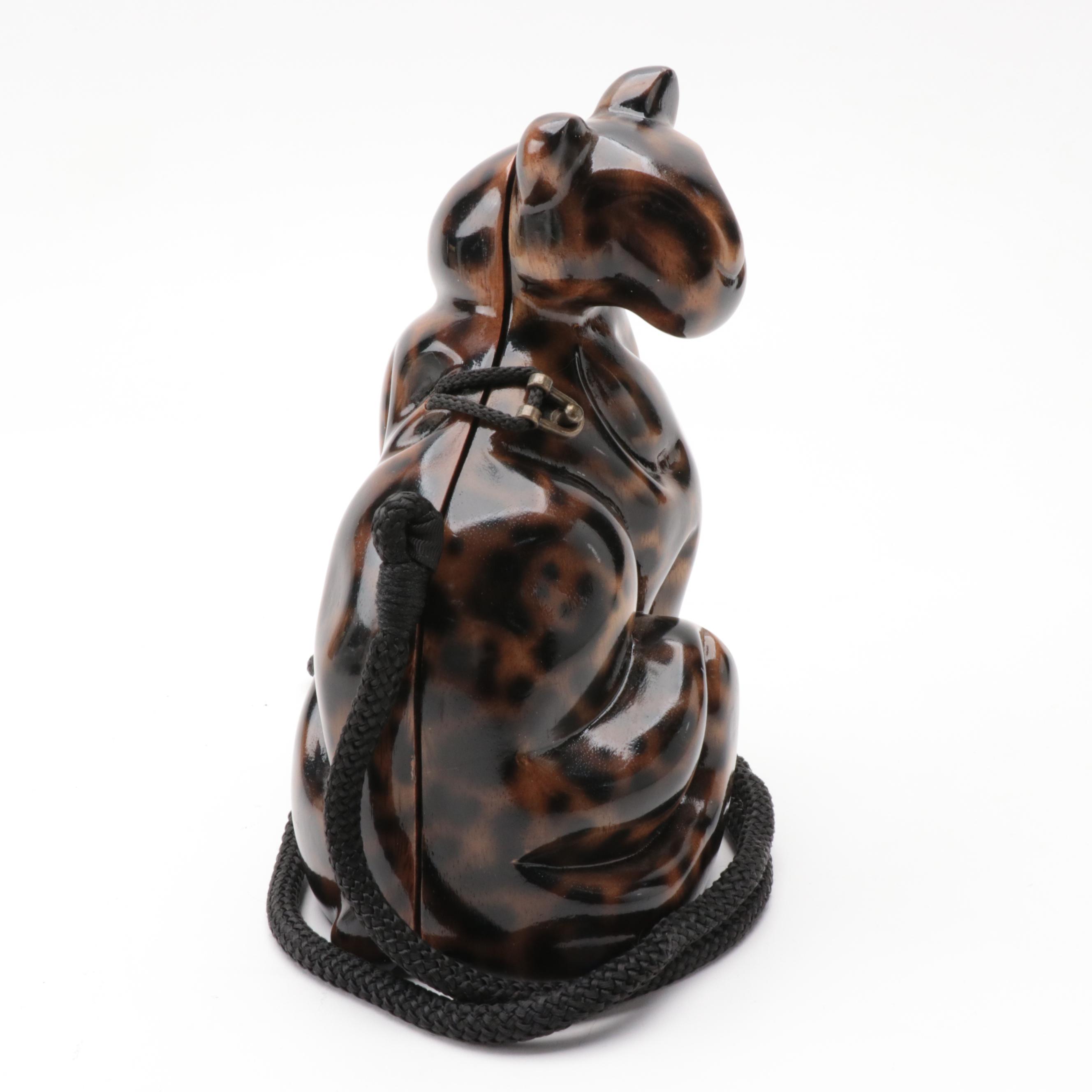 Timmy Woods of Beverly Hills Carved Acacia Wood Cheetah Crossbody Hinged Purse