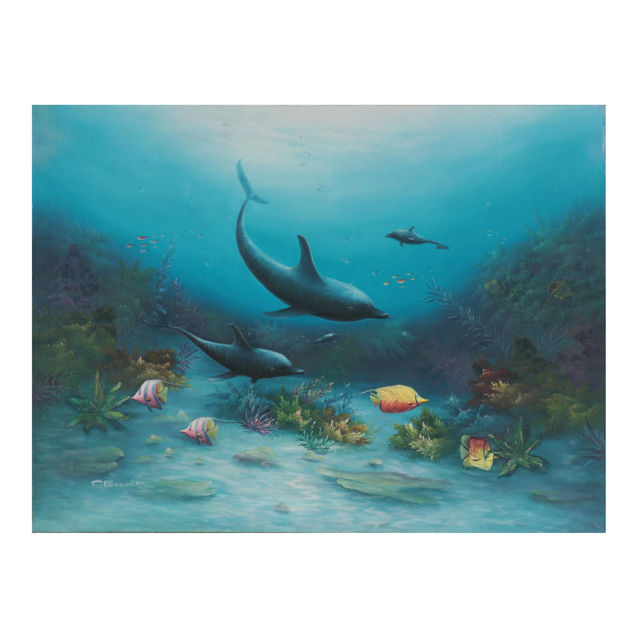 Charles Redmond Benolt Oil Painting of Dolphins and Marine Life