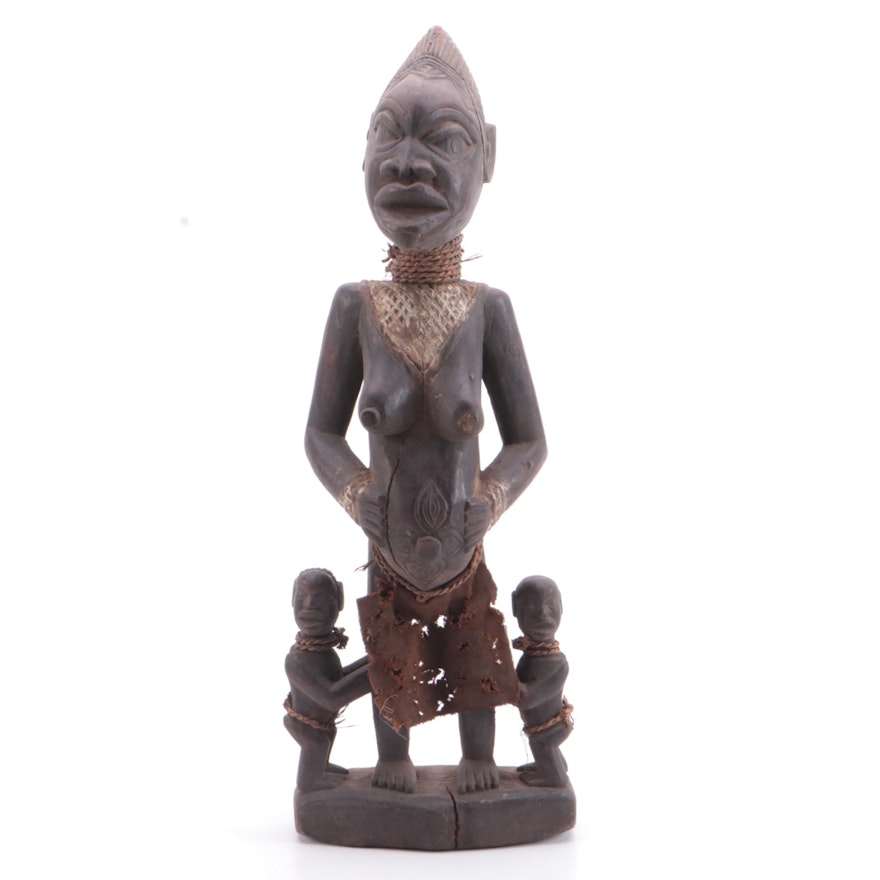 Yoruba Style Handcrafted Wood Maternity Figure, West Africa