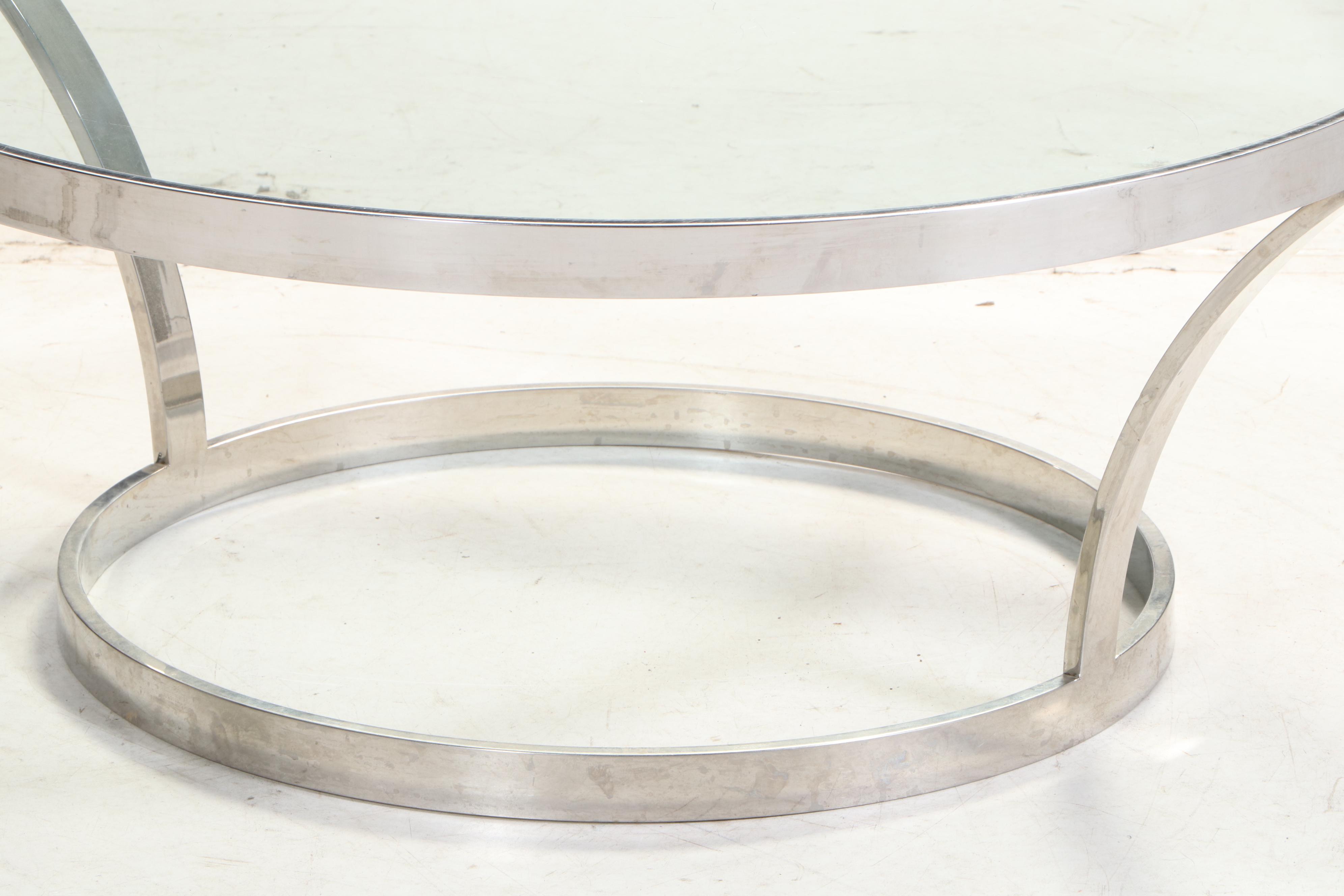 Contemporary Modern Glass Top Metal Coffee Table