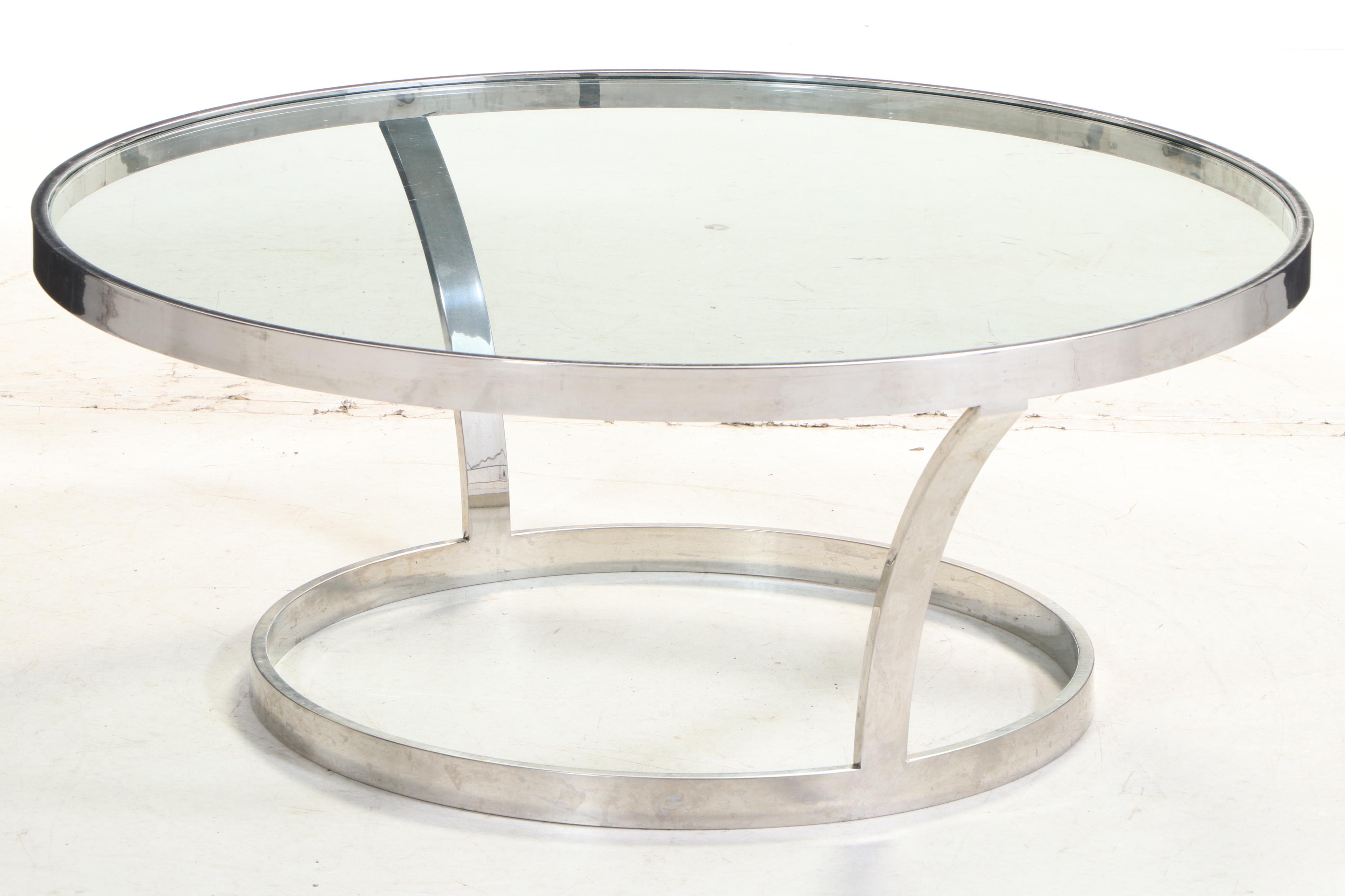 Contemporary Modern Glass Top Metal Coffee Table