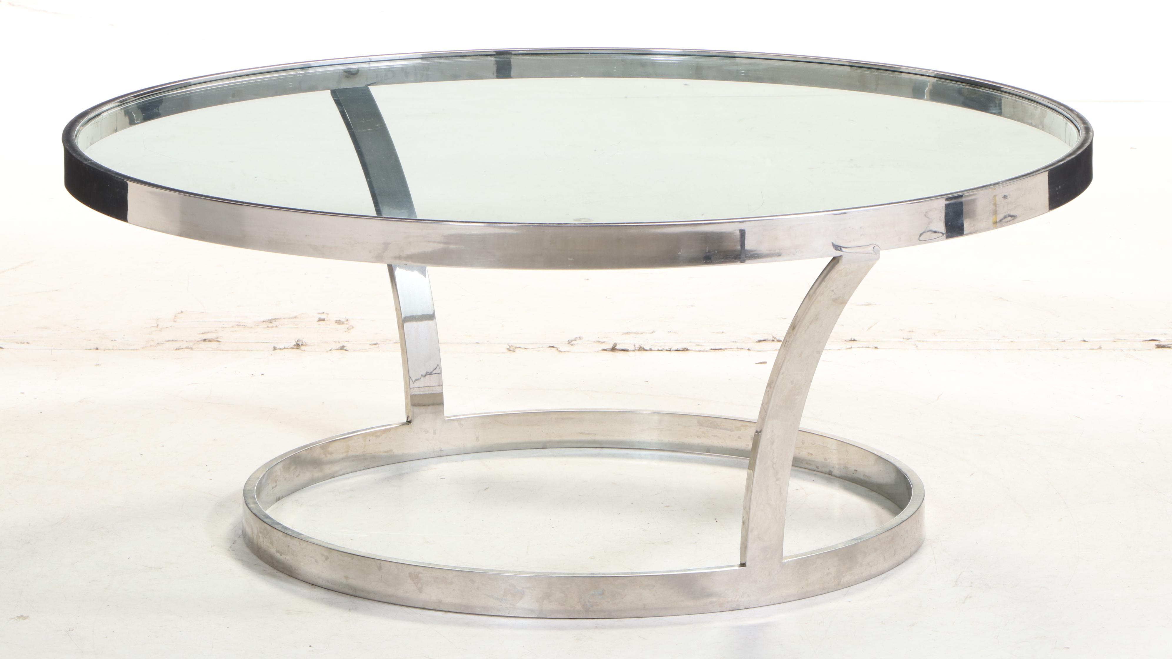 Contemporary Modern Glass Top Metal Coffee Table