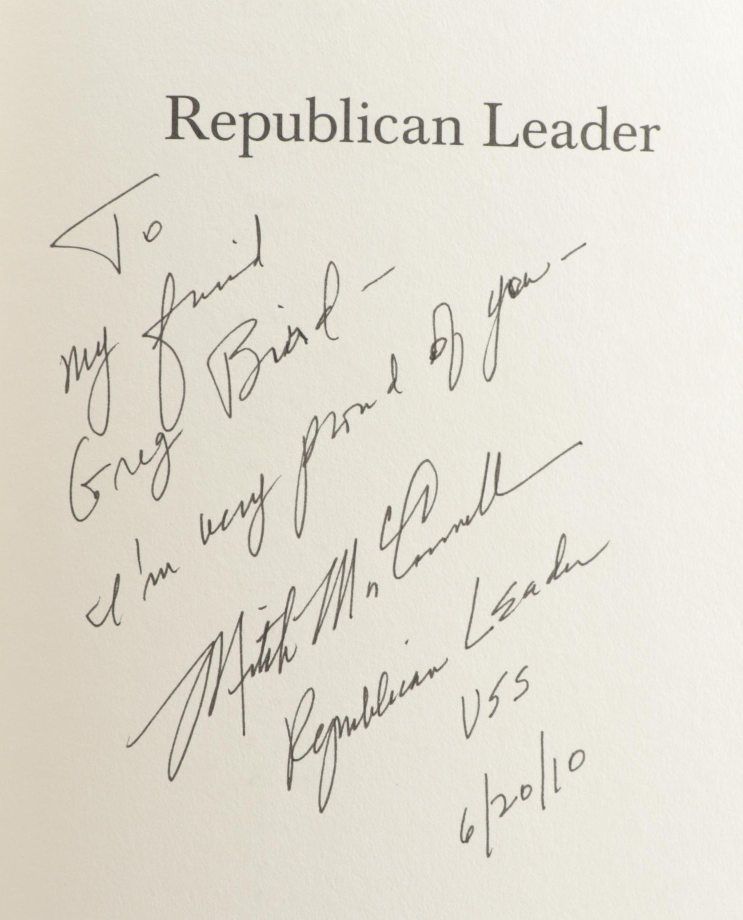 Mitch McConnell Signed "Republican Leader" by John David Dyche, 2009