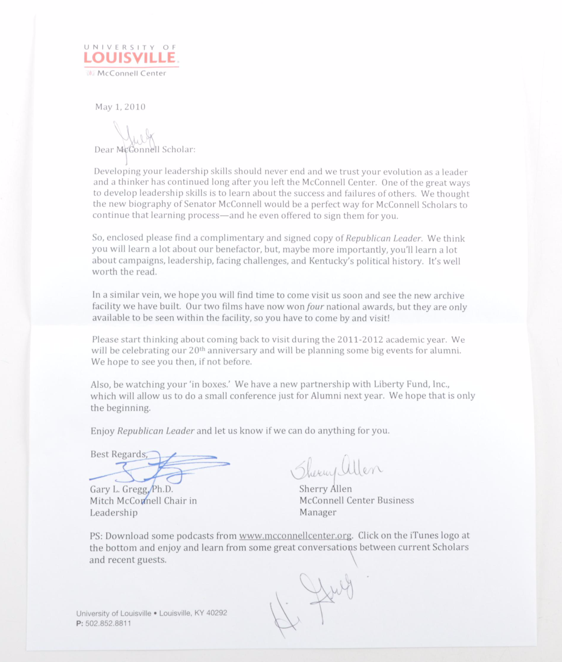 Mitch McConnell Signed "Republican Leader" by John David Dyche, 2009