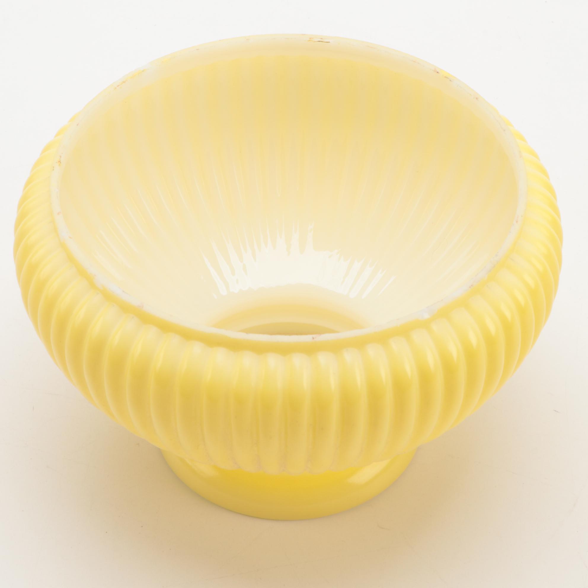 Brass Student Double Lamp with Yellow Shade and Glass Chimneys