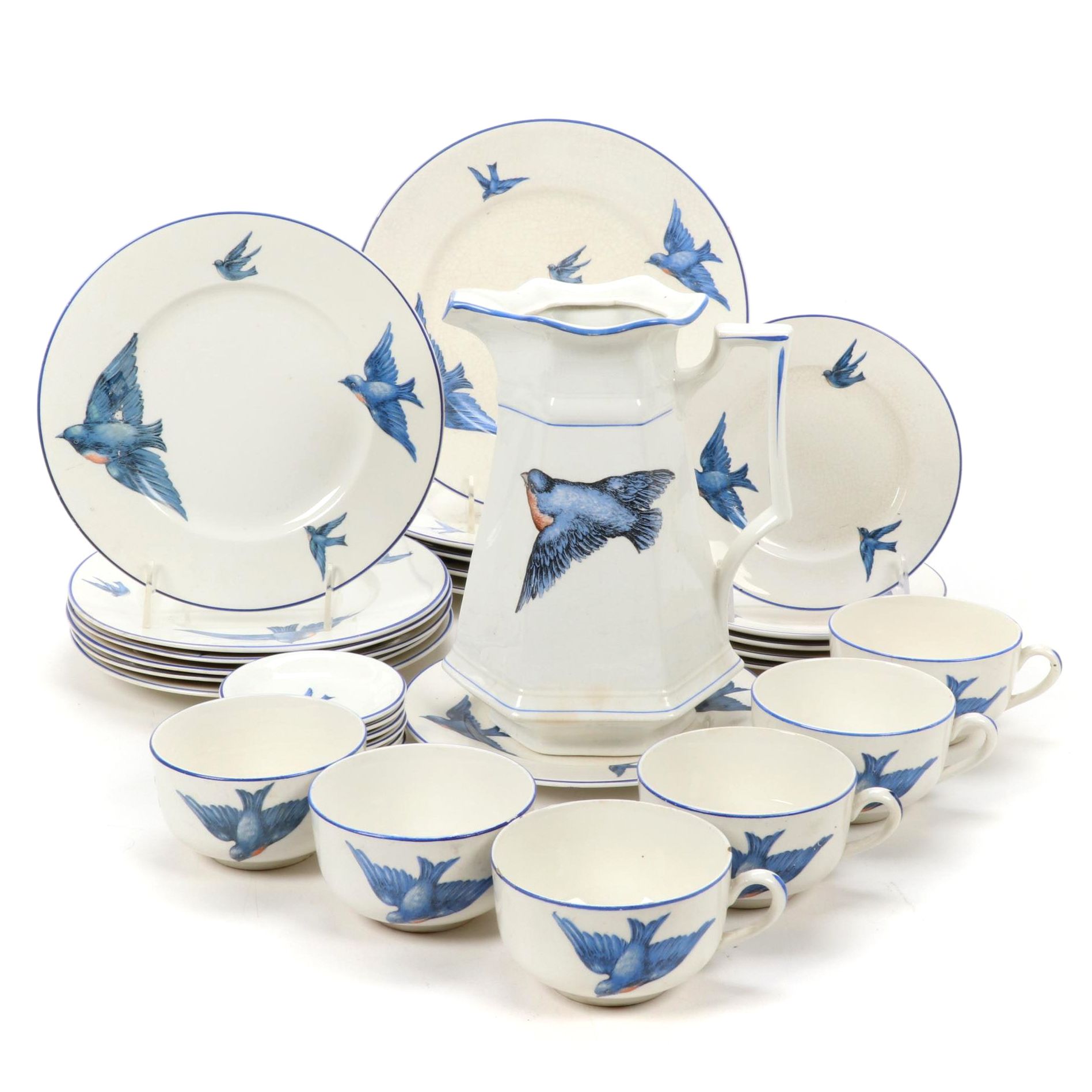 Knowles, Taylor & K "Blue Bird" Transferware Dinnerware, Early 20th Century