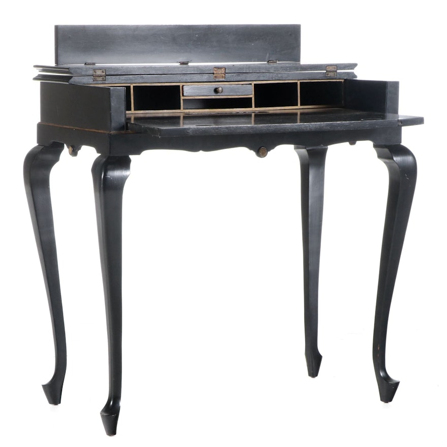 Queen Anne Style Ebonized and Parcel-Gilt Spinet Desk, Early 20th Century