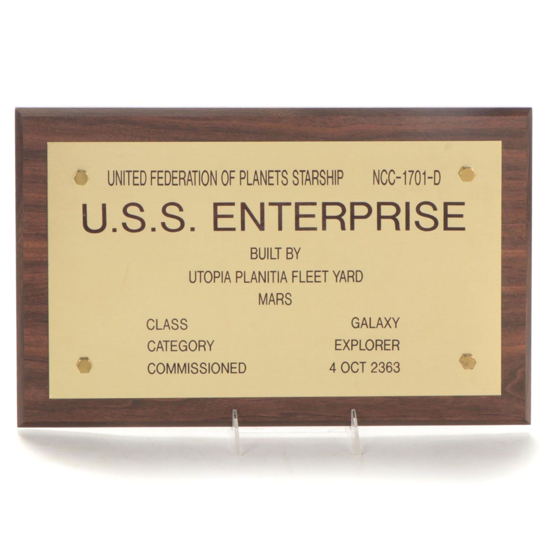 Star Trek "U.S.S. Enterprise" Television Crew Recognition Plaque