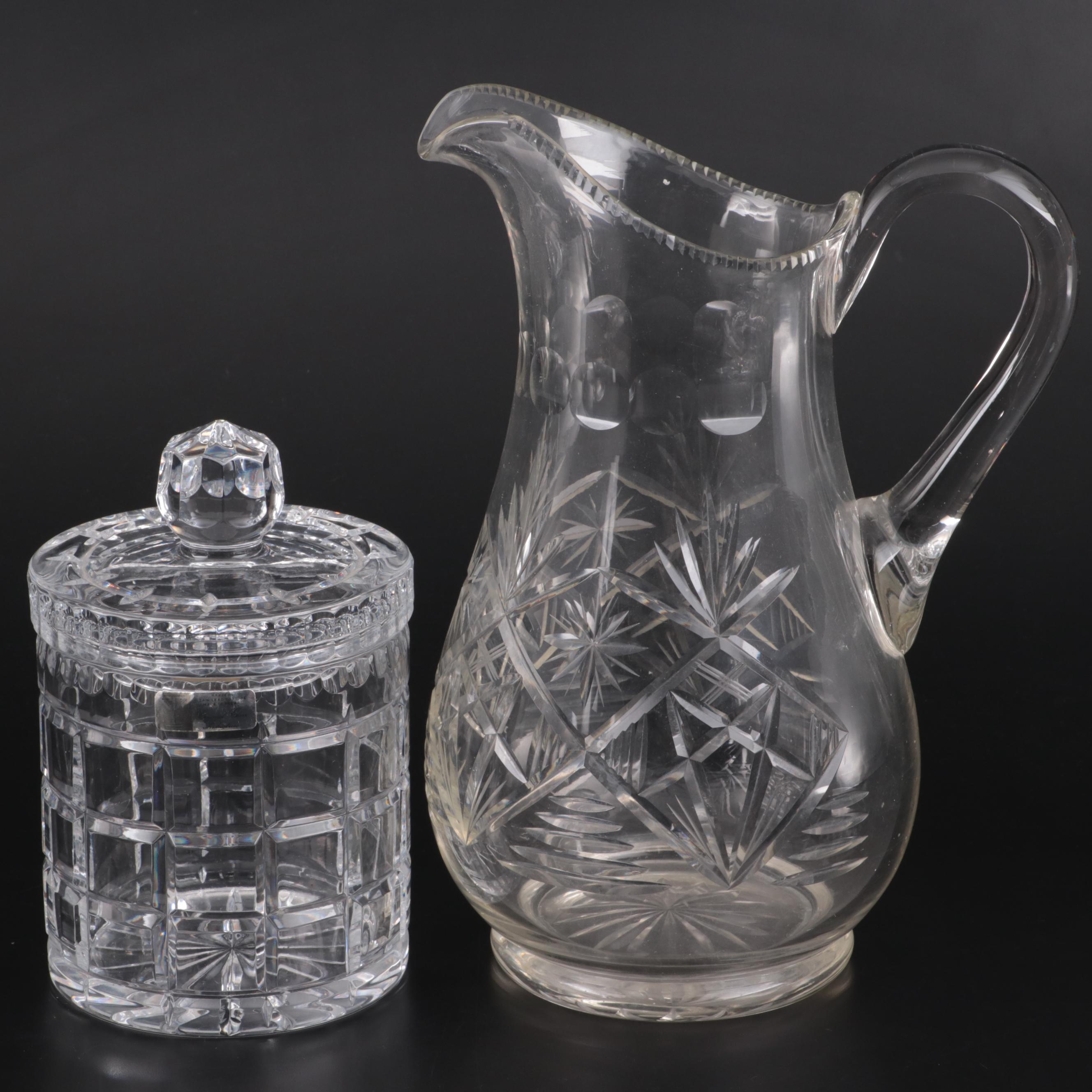 Cut Crystal Biscuit Barrel with Other Cut Glass Table Accessories and Glassware