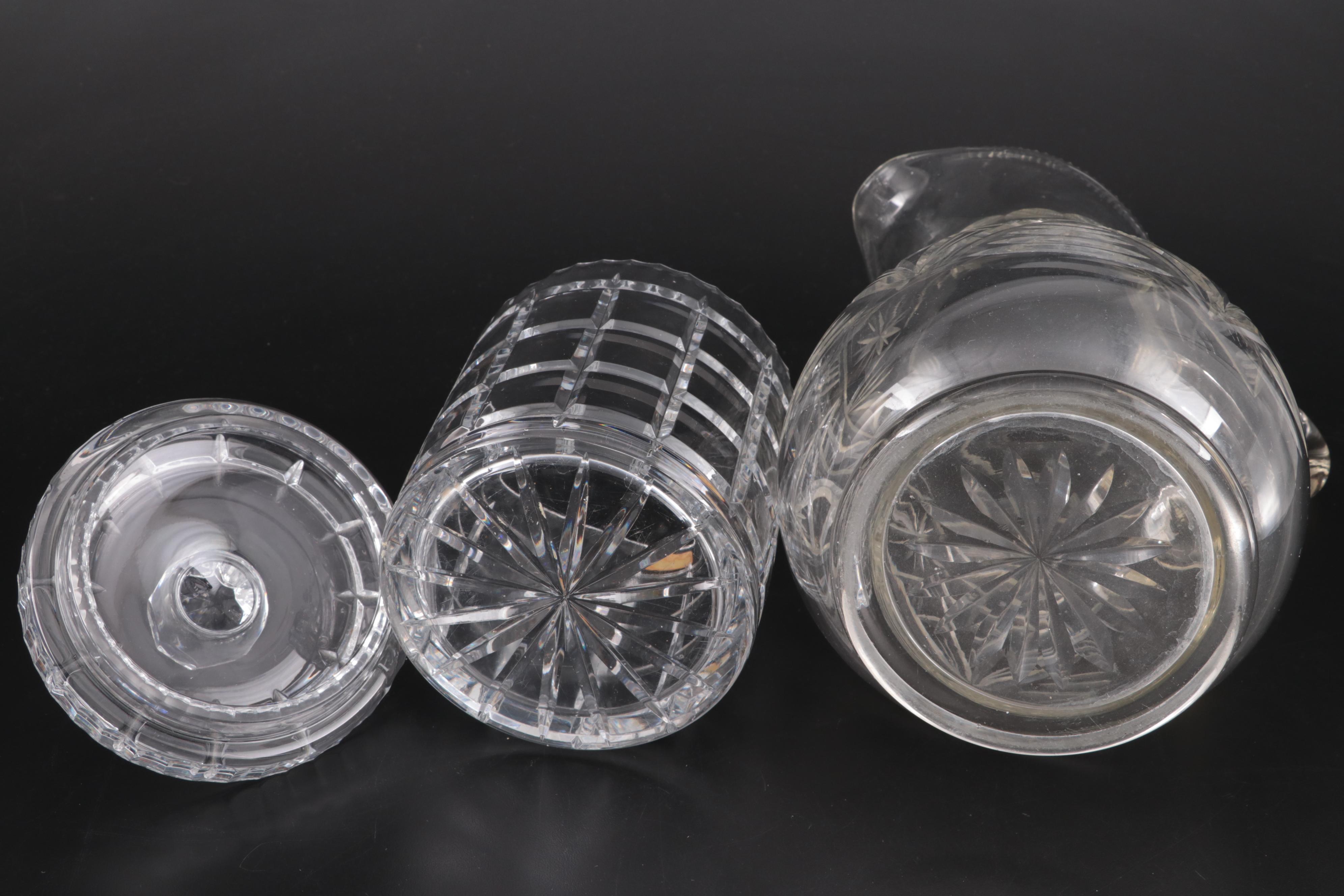 Cut Crystal Biscuit Barrel with Other Cut Glass Table Accessories and Glassware