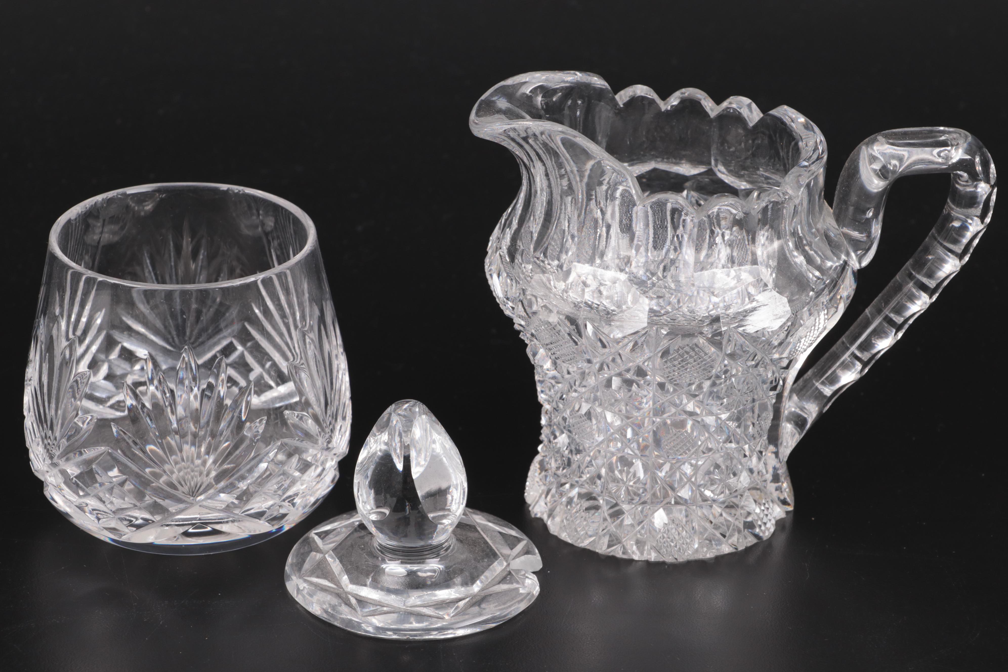 Cut Crystal Biscuit Barrel with Other Cut Glass Table Accessories and Glassware
