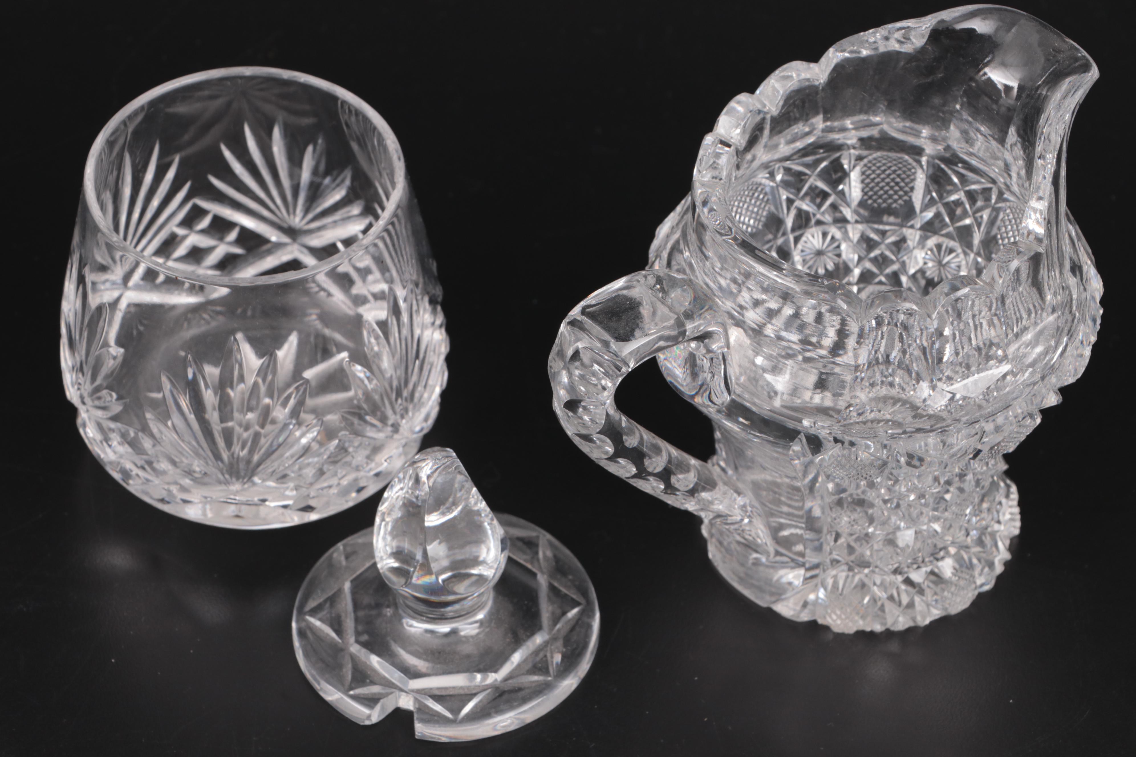 Cut Crystal Biscuit Barrel with Other Cut Glass Table Accessories and Glassware
