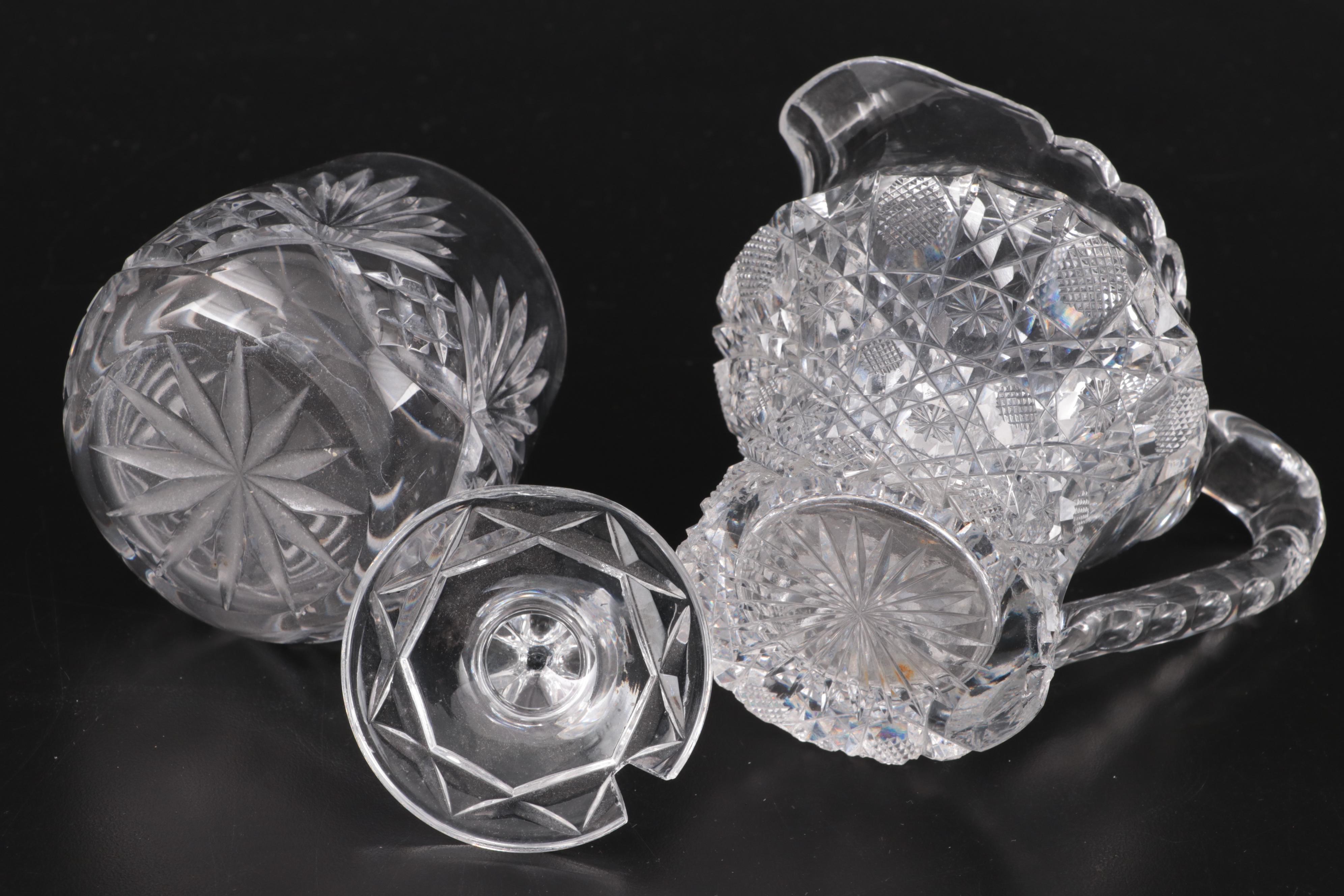 Cut Crystal Biscuit Barrel with Other Cut Glass Table Accessories and Glassware