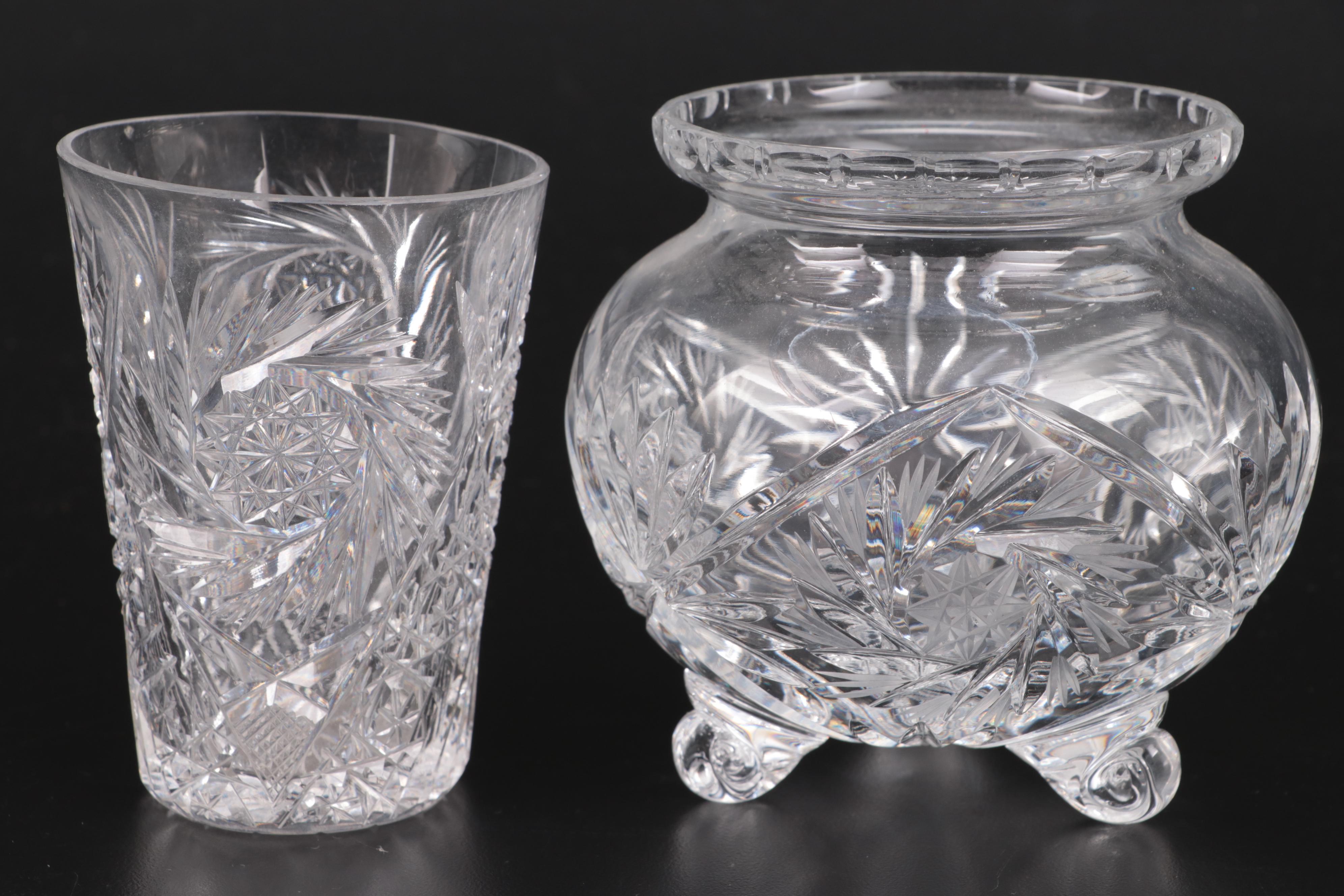Cut Crystal Biscuit Barrel with Other Cut Glass Table Accessories and Glassware