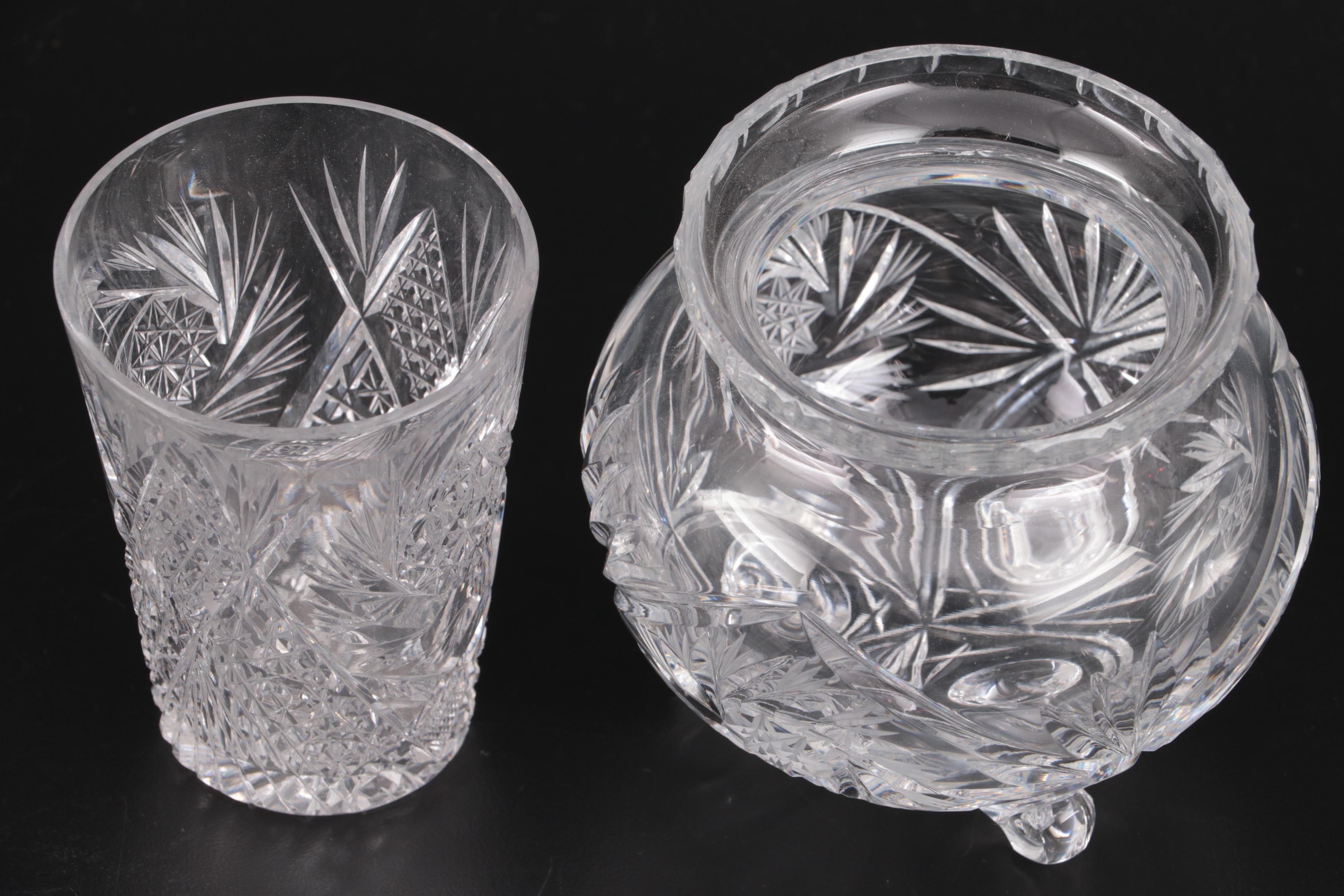 Cut Crystal Biscuit Barrel with Other Cut Glass Table Accessories and Glassware