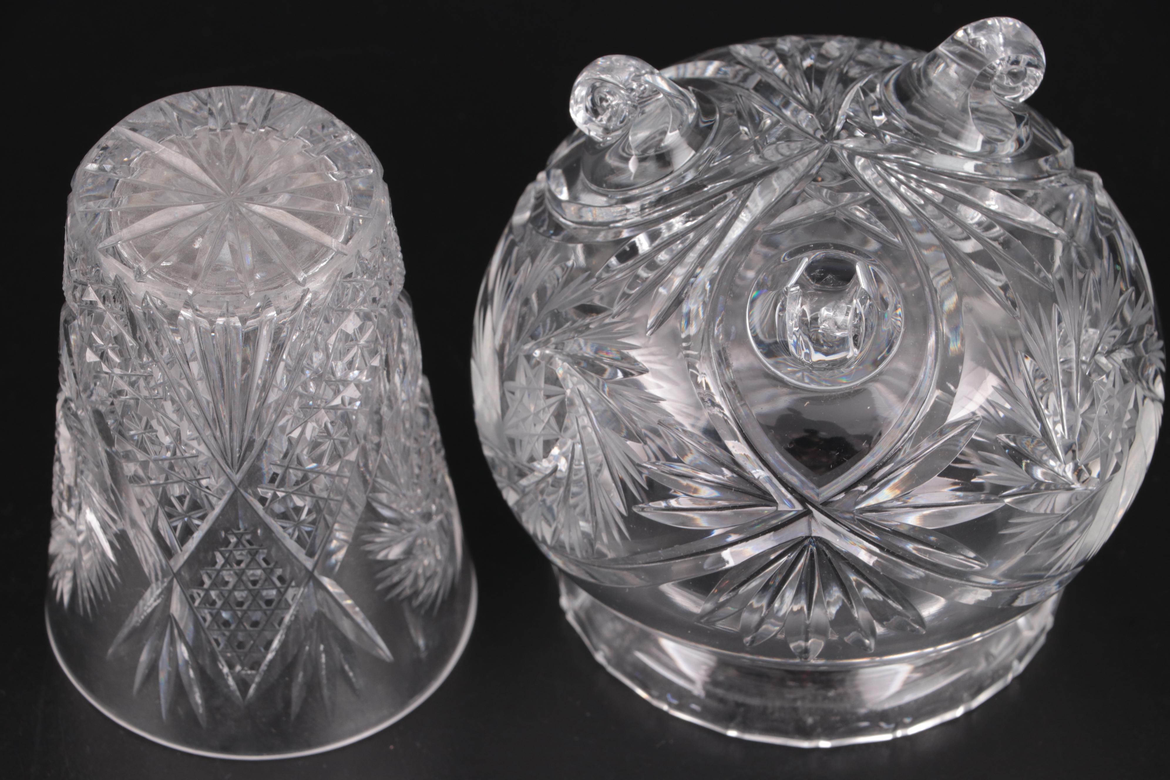 Cut Crystal Biscuit Barrel with Other Cut Glass Table Accessories and Glassware