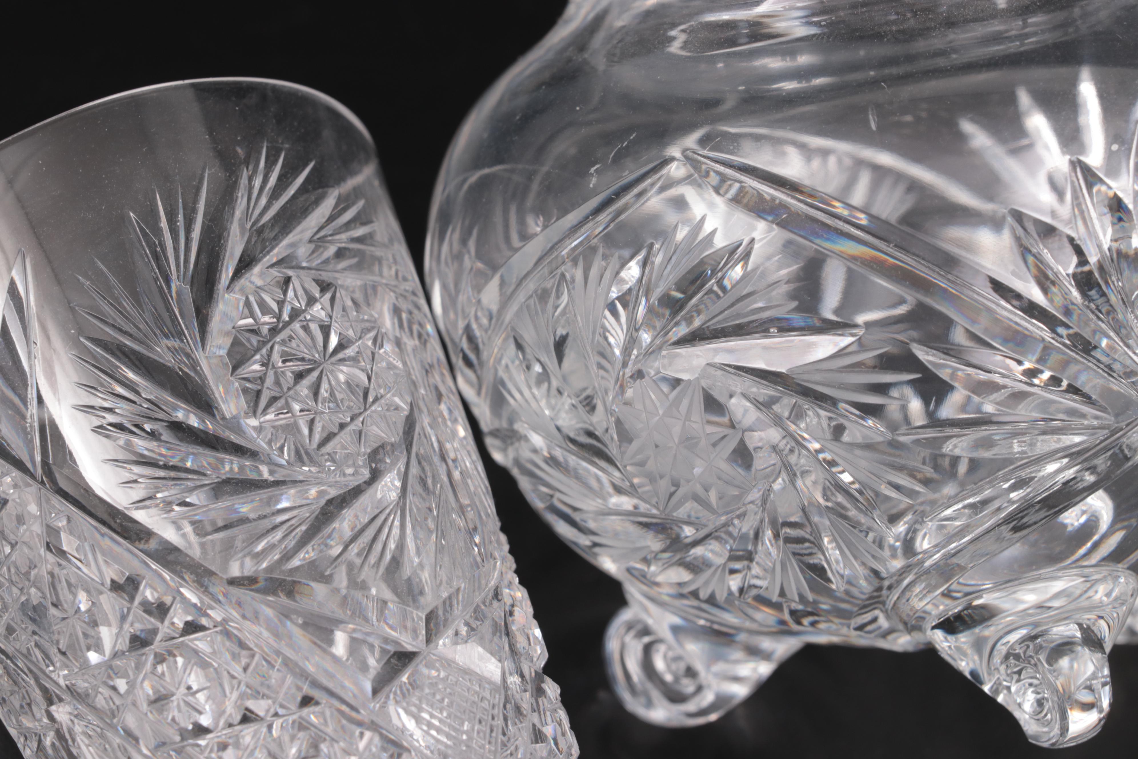 Cut Crystal Biscuit Barrel with Other Cut Glass Table Accessories and Glassware