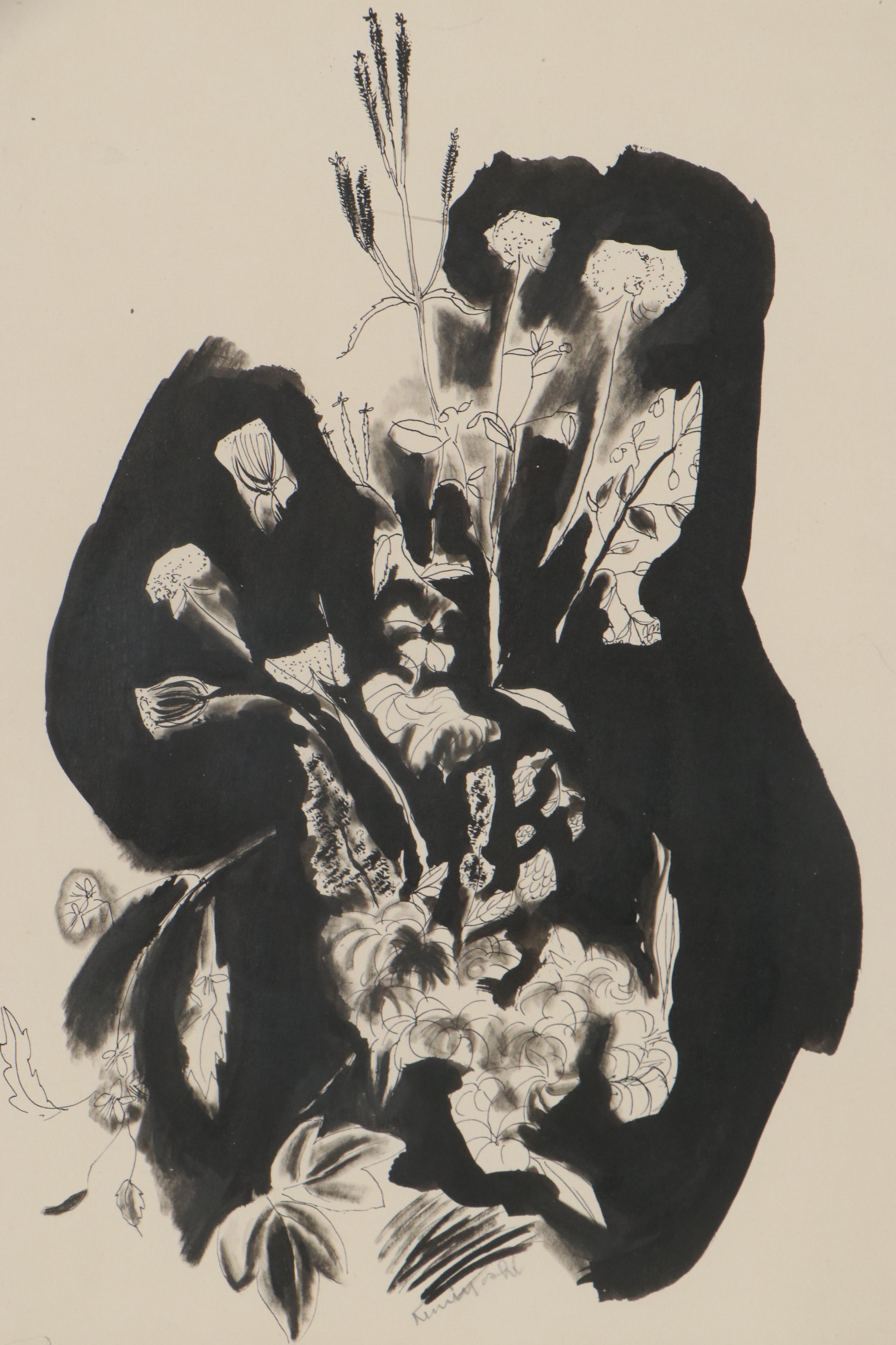 Yasuo Kuniyoshi Floral Still Life Ink Painting, 20th Century