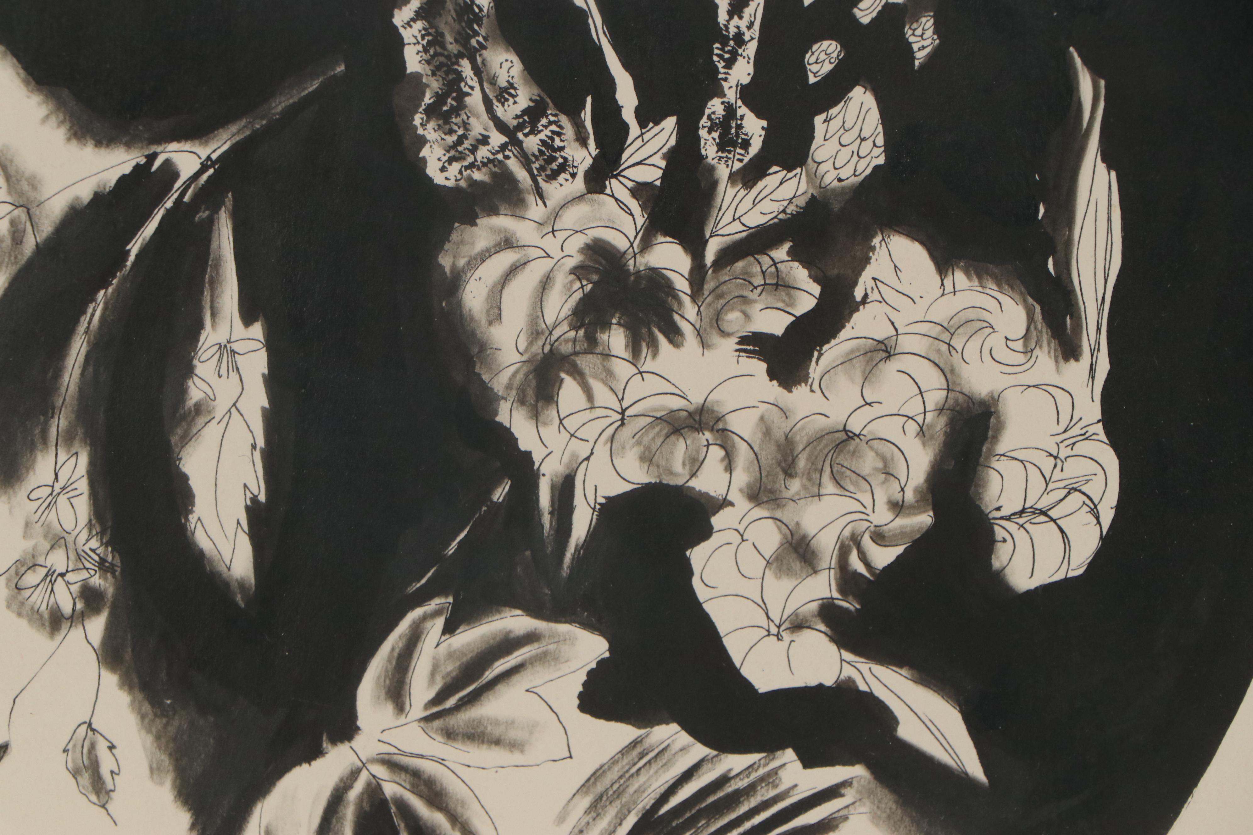 Yasuo Kuniyoshi Floral Still Life Ink Painting, 20th Century