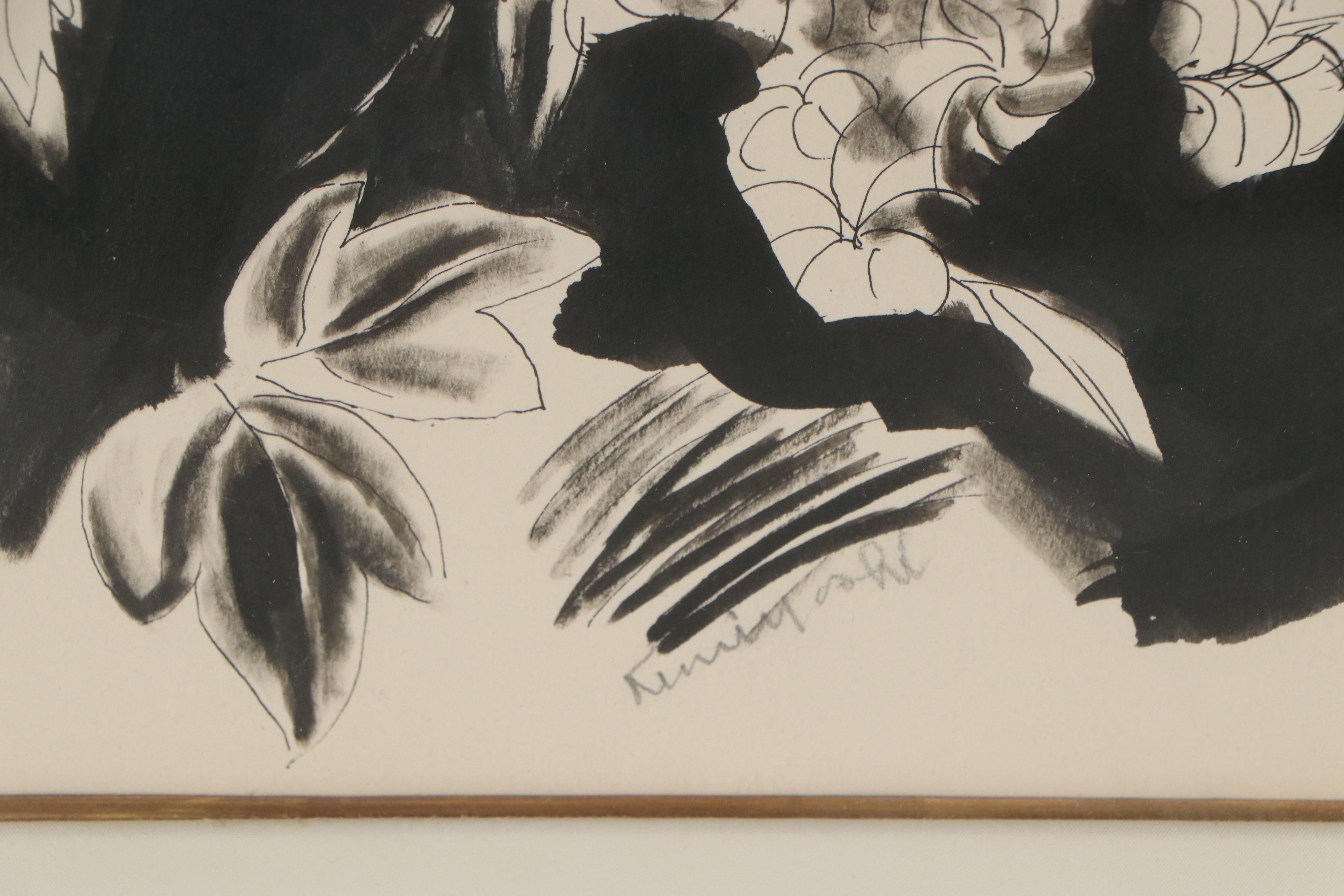 Yasuo Kuniyoshi Floral Still Life Ink Painting, 20th Century