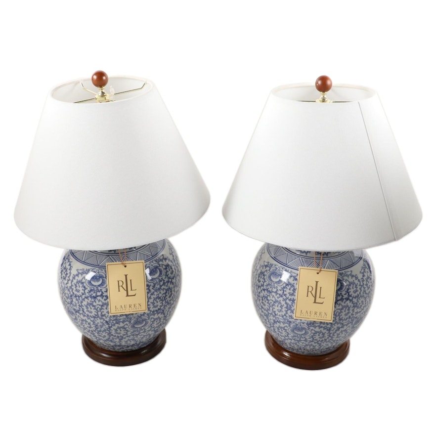 Ralph Lauren Blue and White Ginger Jar Ceramic Table Lamps