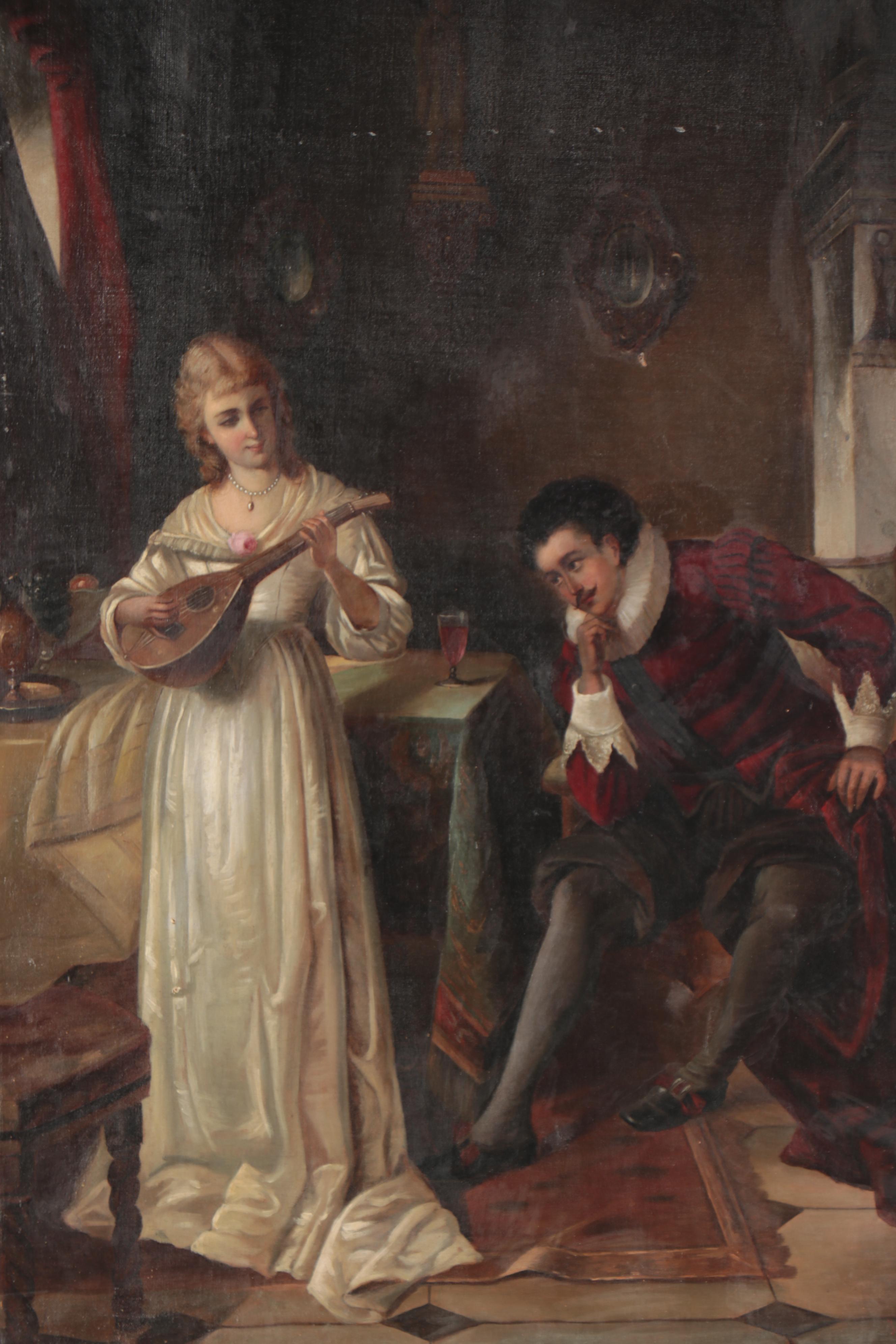 Leisure Scene Oil Painting after Joseph Haier "The Music Lesson"