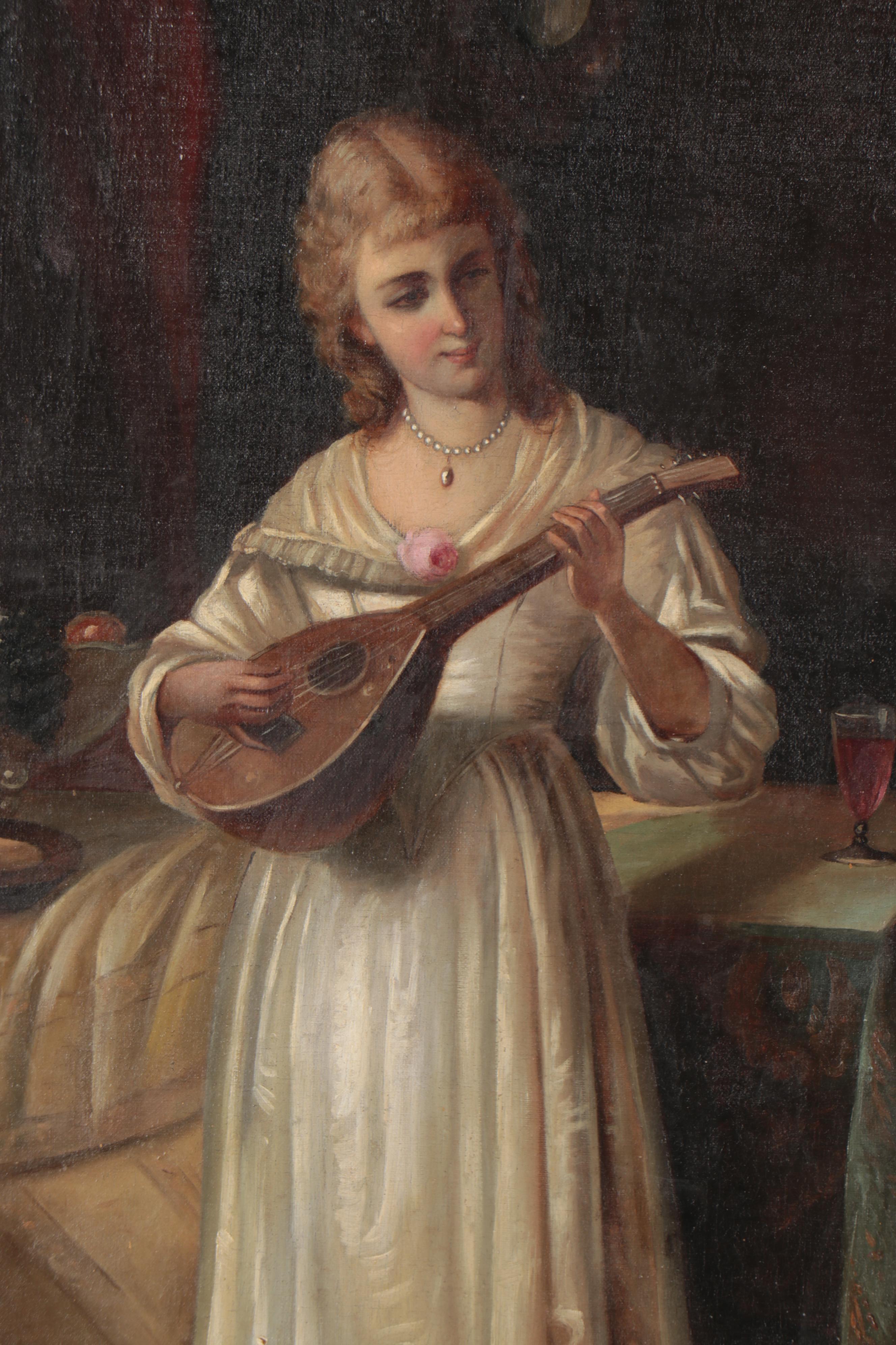 Leisure Scene Oil Painting after Joseph Haier "The Music Lesson"