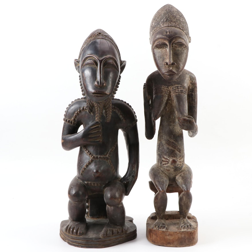 Baule-Yaure Style Handcrafted Wooden Figures, West Africa