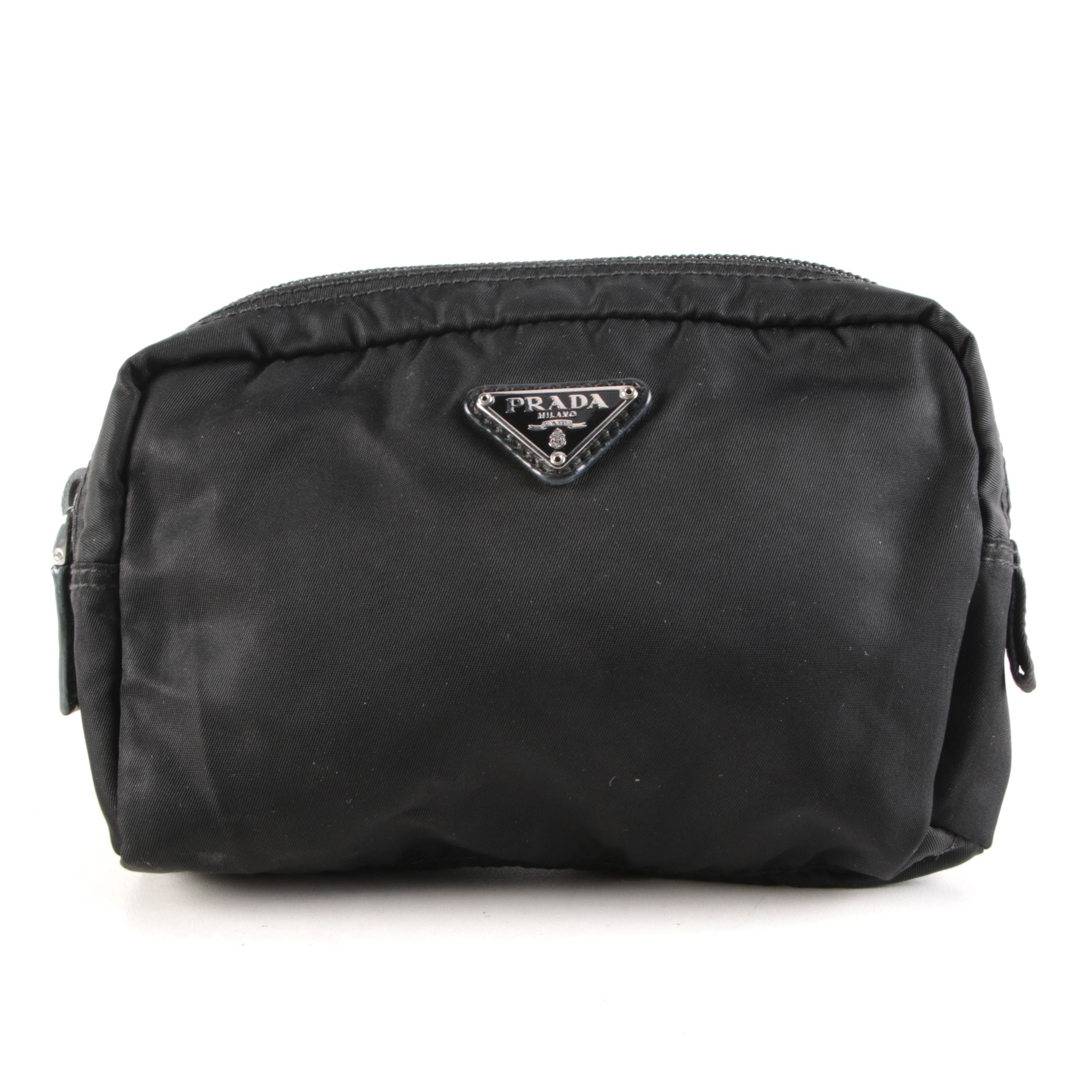 Prada Accessory Pouch in Black Nylon with Leather Trim