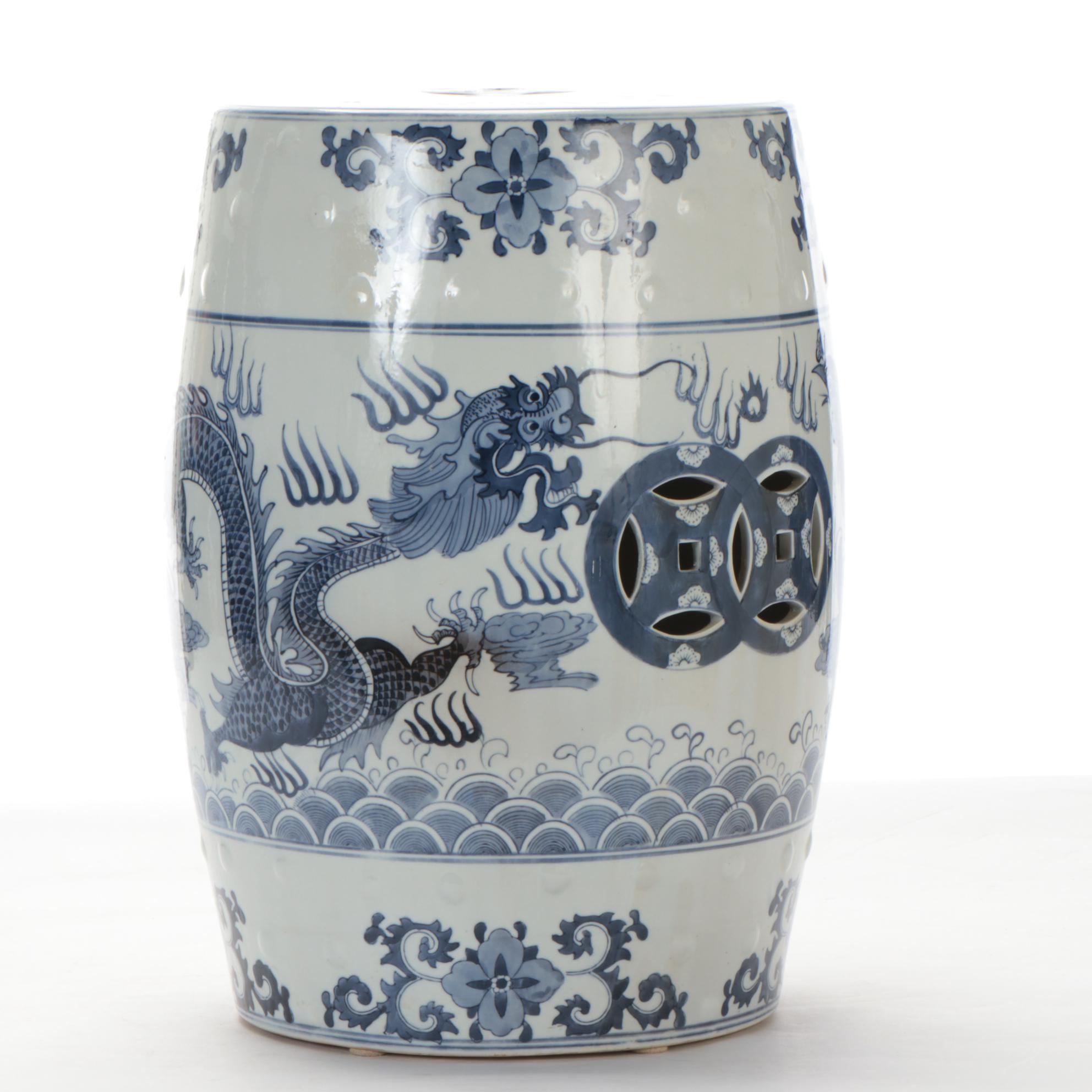 Chinese Porcelain Blue and White Garden Seat