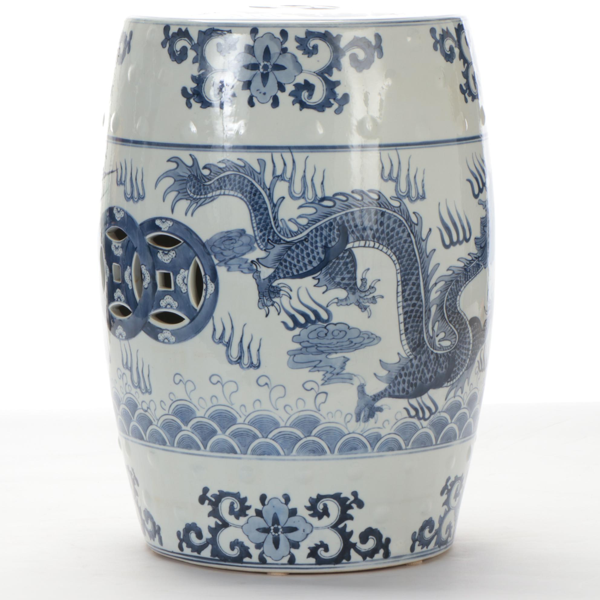 Chinese Porcelain Blue and White Garden Seat